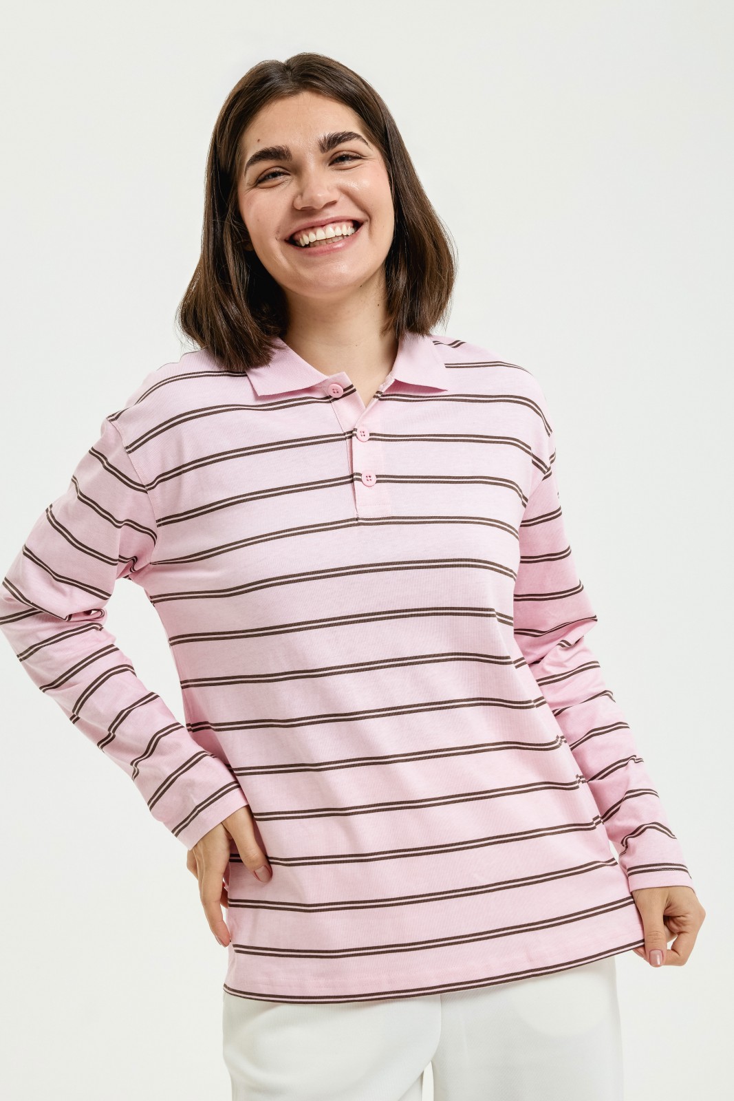 Лонгслив поло из хлопка в полоску