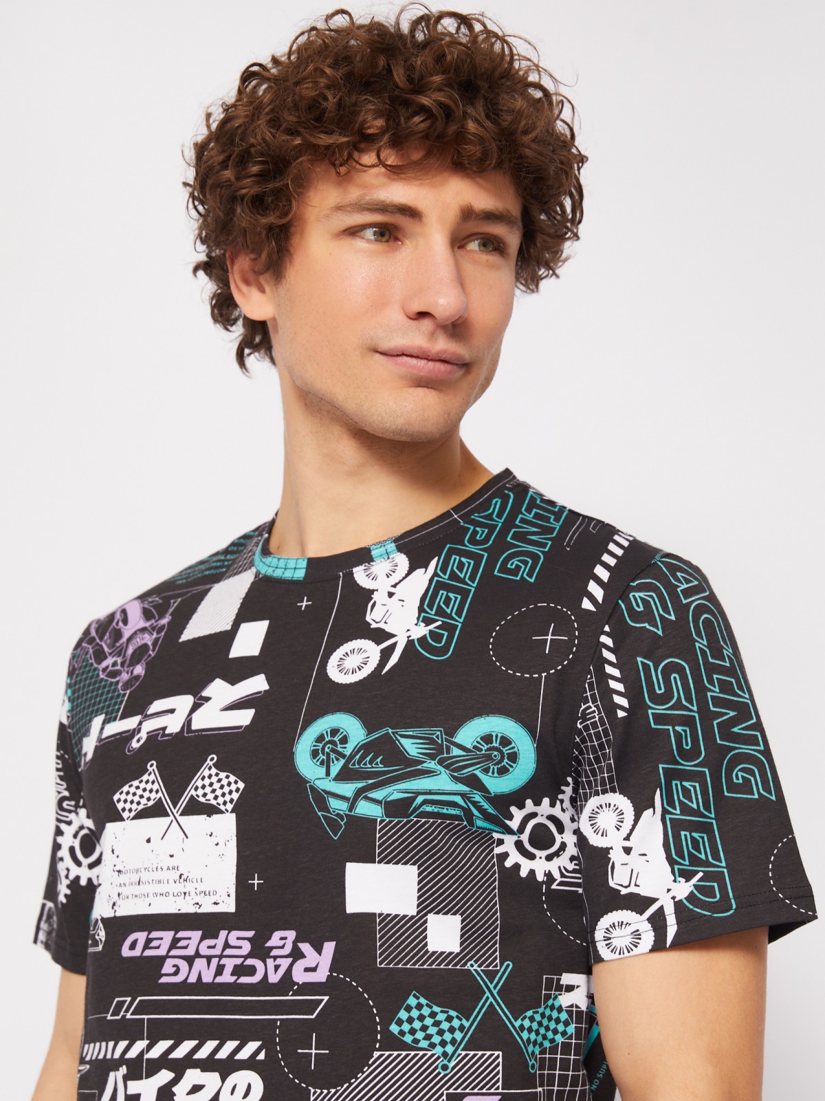 Футболка из хлопка с коротким рукавом и принтом