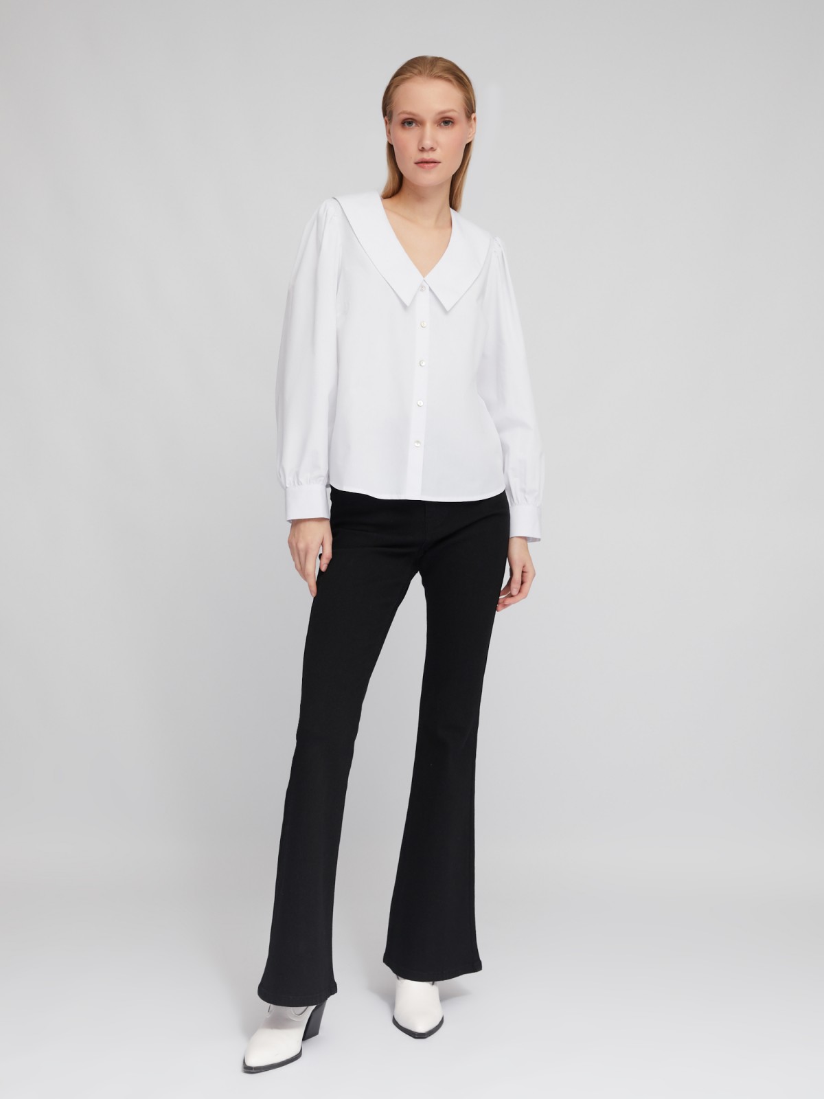 Блузка-рубашка с акцентным воротником и объёмными рукавами zolla 02411117Y593, цвет белый, размер XS - фото 2