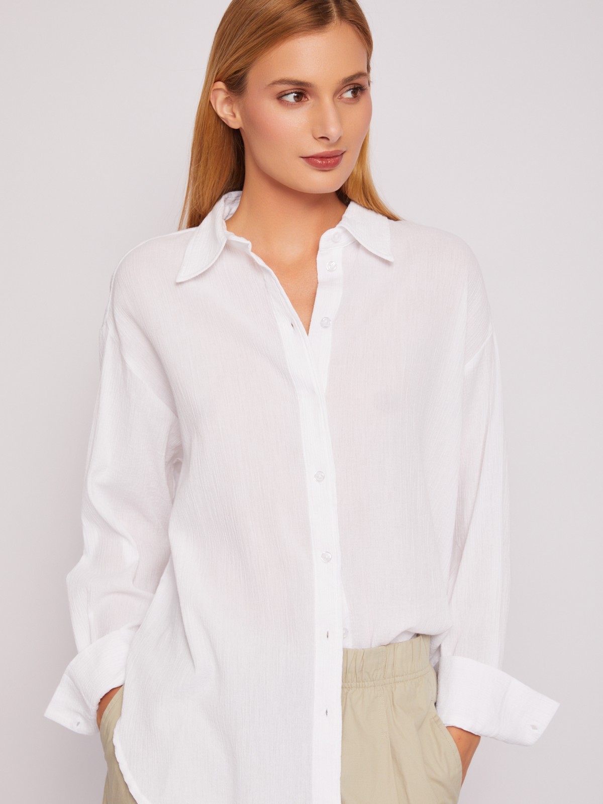 Рубашка оверсайз из хлопка с длинным рукавом zolla 024241159063, цвет белый, размер XS