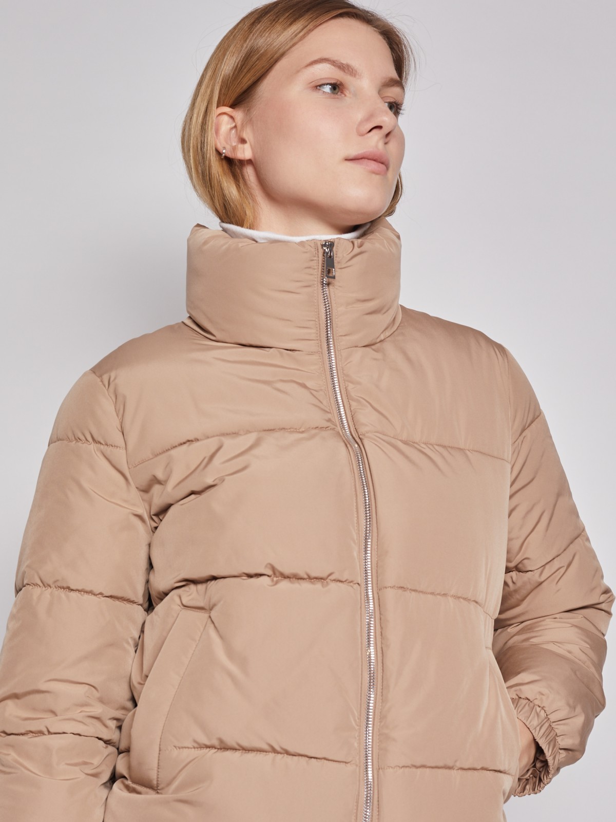 Тёплая куртка с воротником zolla 022125112014, цвет бежевый, размер XS - фото 3