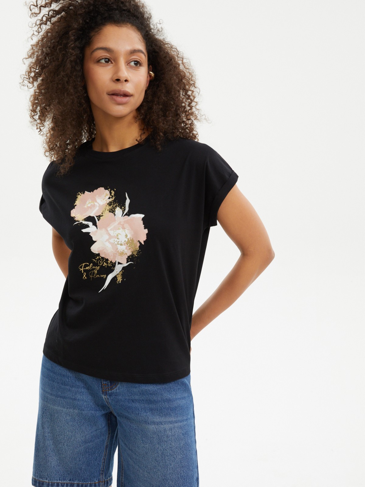 Футболка из хлопка с коротким рукавом и принтом