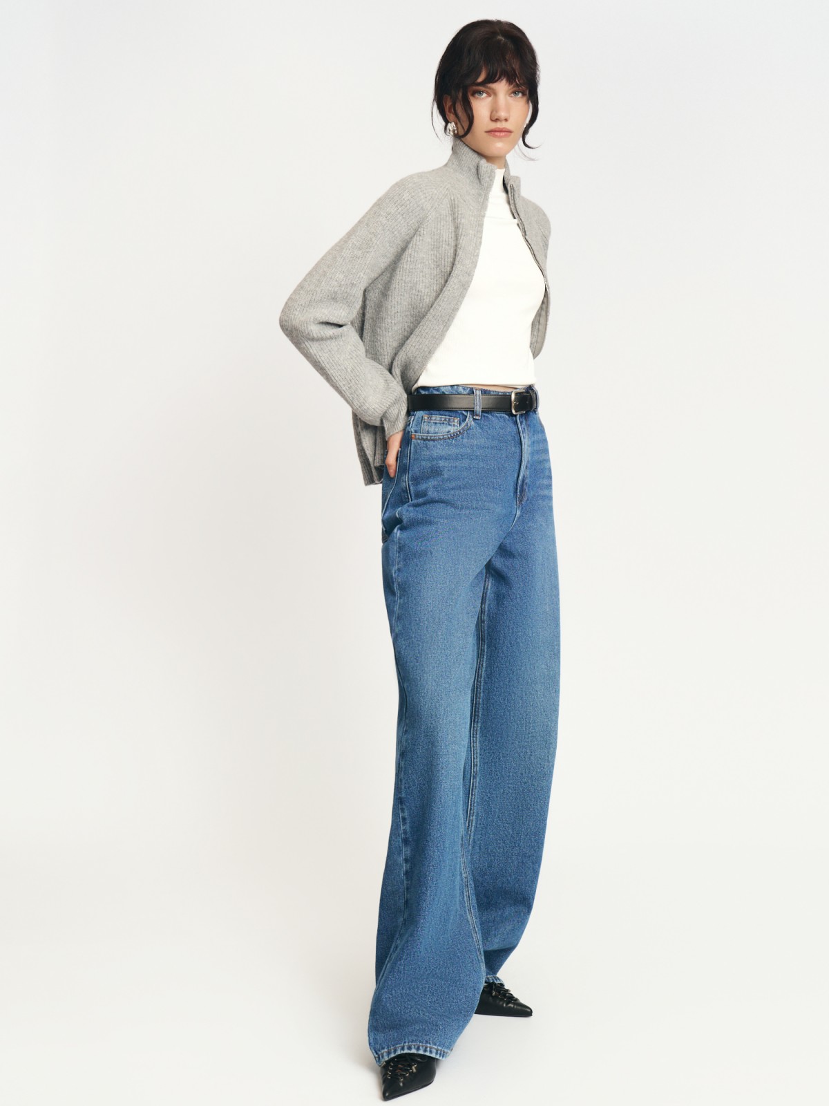 Джинсы силуэта Wide с высокой посадкой
