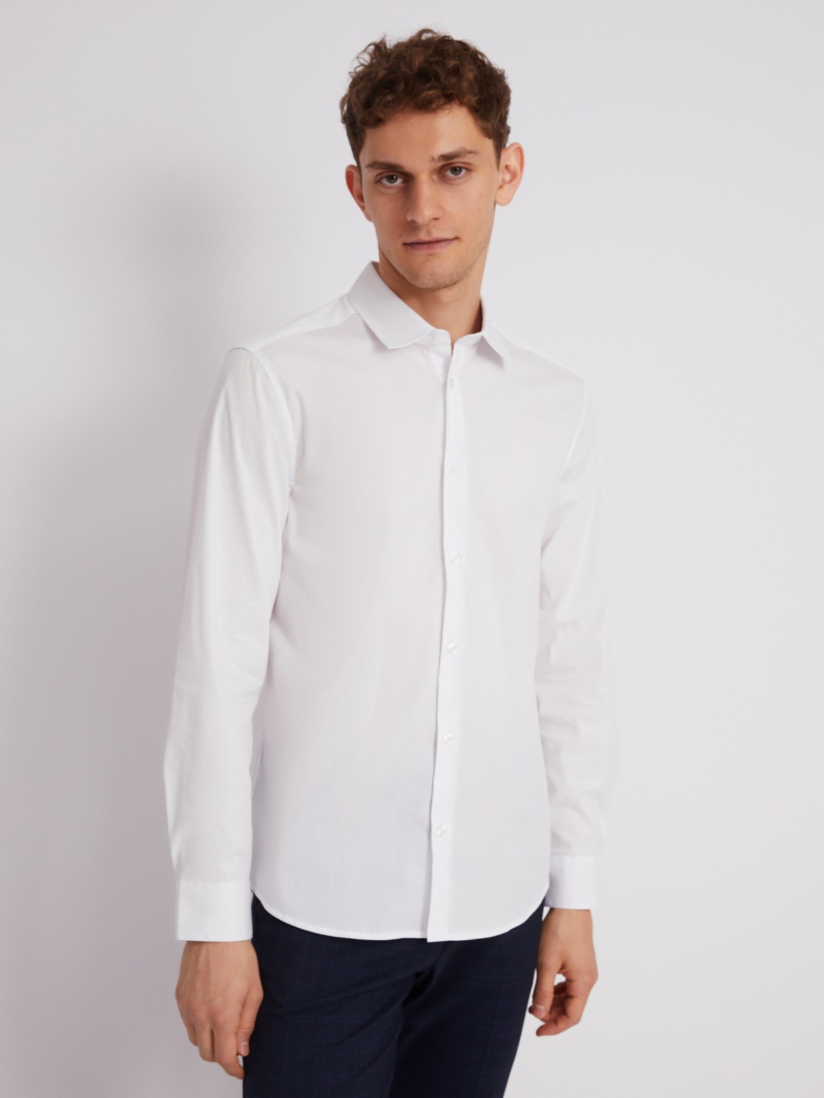 Офисная рубашка прилегающего силуэта из эластичного материала zolla 013322162032, цвет белый, размер XS - фото 3