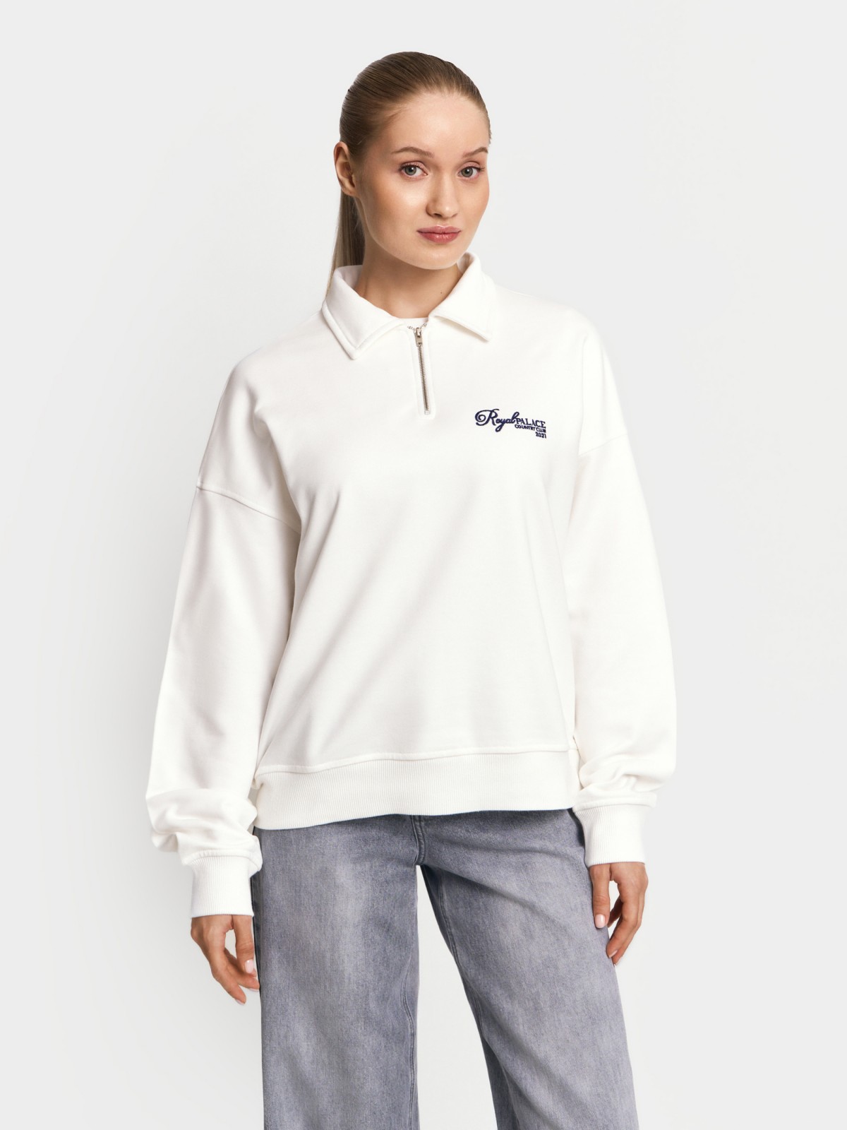 Свитшот из хлопка с воротником поло