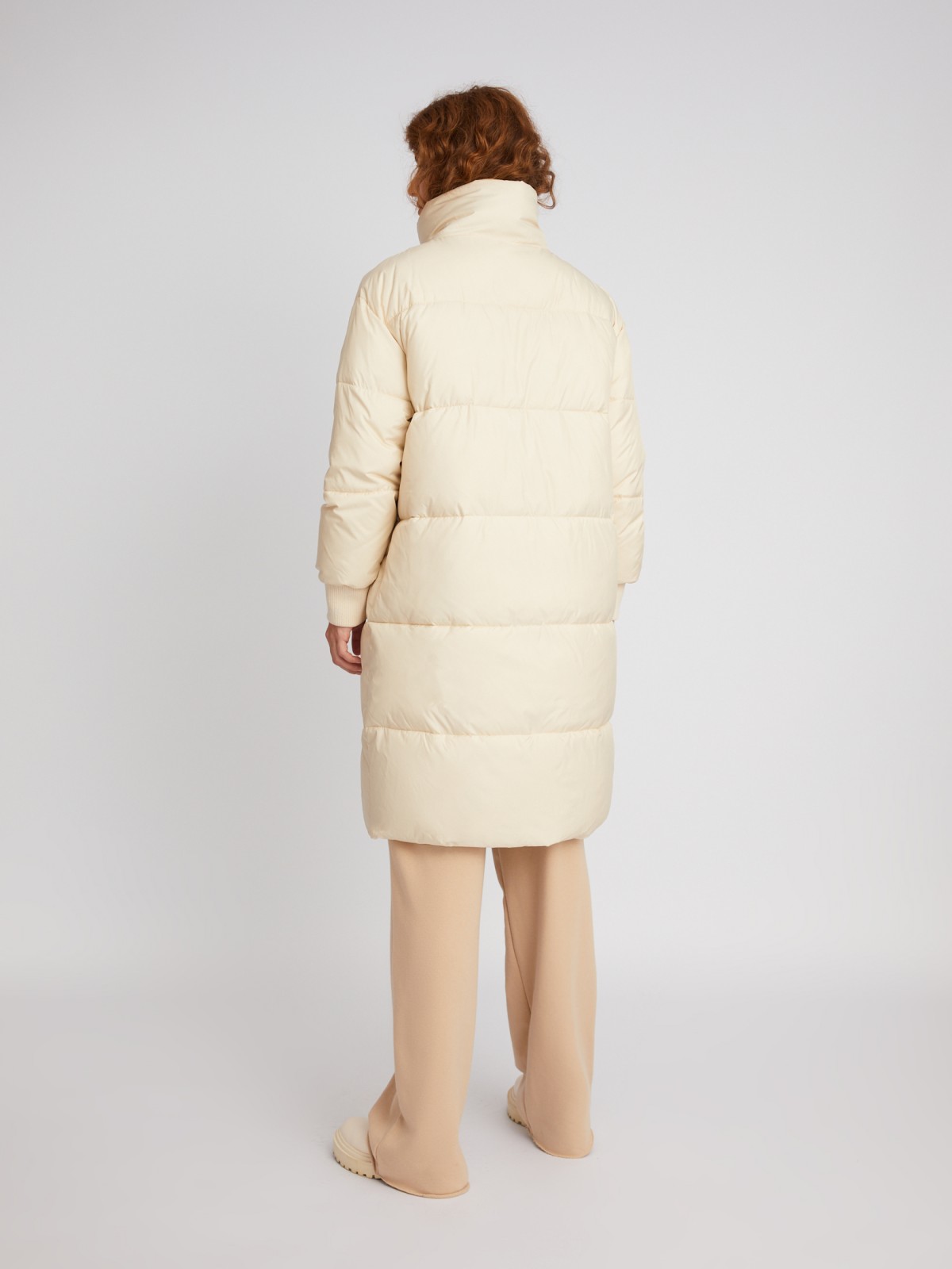 Длинная тёплая куртка-пальто с высоким двойным воротником и вшитой манишкой на молнии