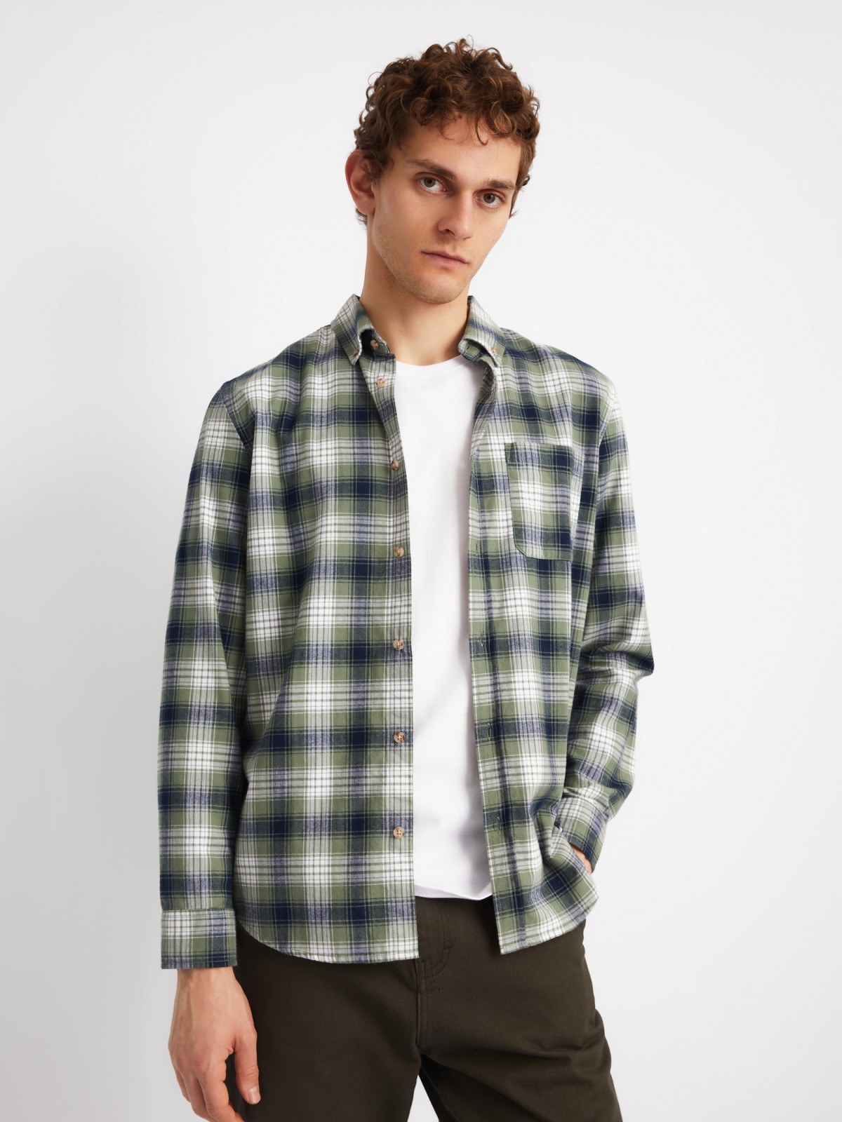 Рубашка из хлопка с длинным рукавом и узором в клетку