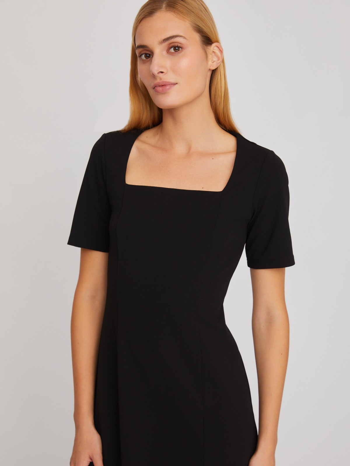 Платье длины мини с вырезом и коротким рукавом zolla 02411819F331, цвет черный, размер XS - фото 3