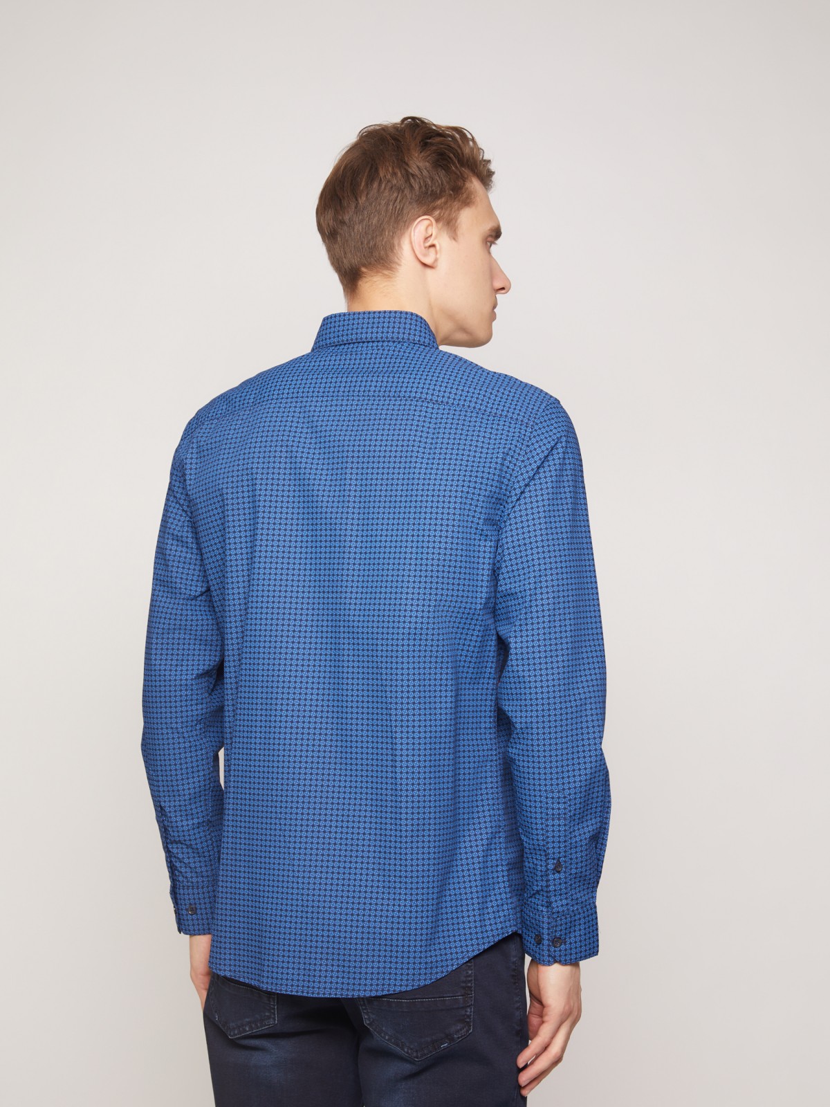 Рубашка с микро орнаментом zolla 011332106073, цвет голубой, размер M - фото 6