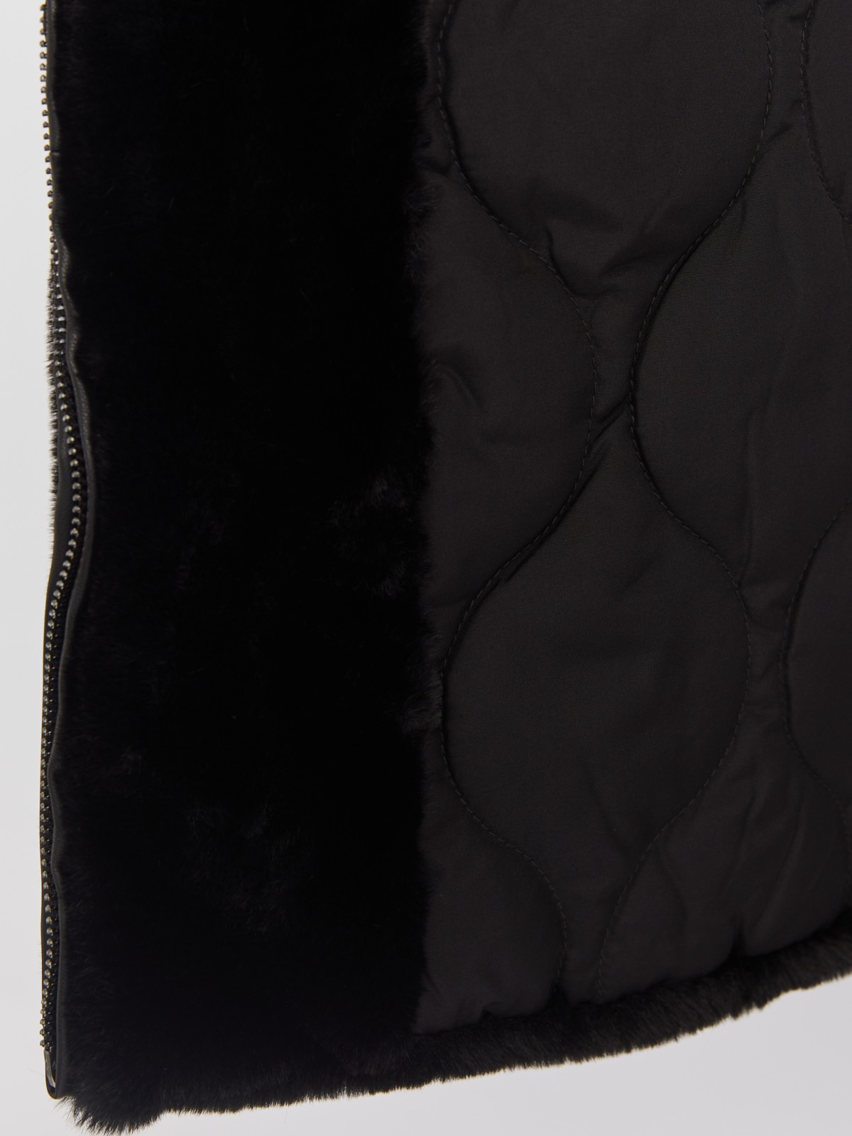 Тёплая куртка-шуба из искусственного меха на синтепоне с регулируемой талией zolla 023335550104, цвет черный, размер S - фото 5