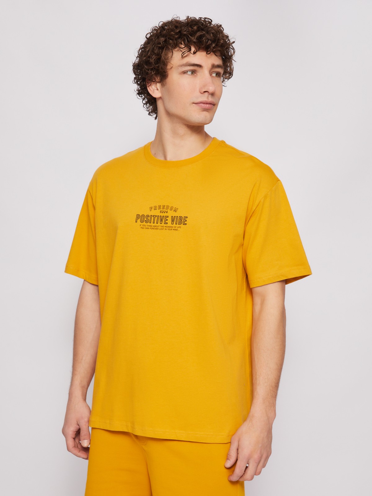 Футболка оверсайз из хлопка с принтом-надписью