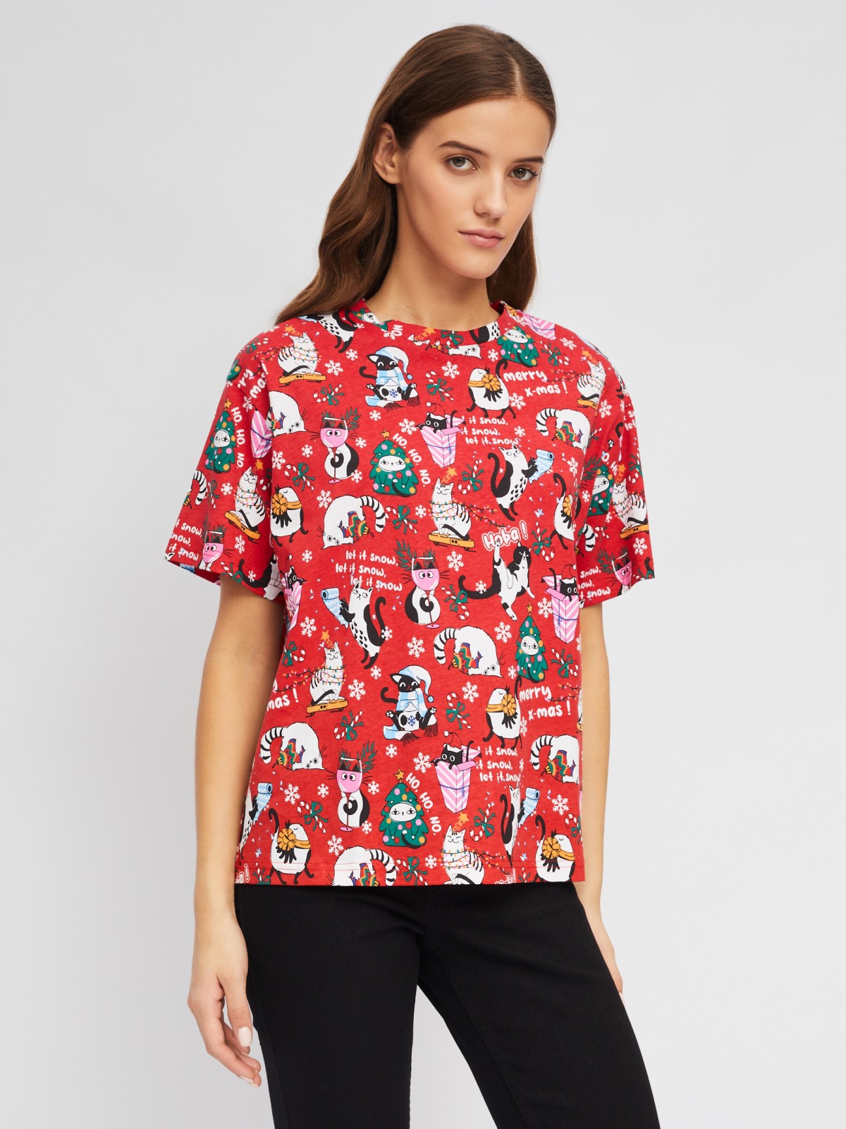 Футболка из хлопка с новогодним принтом