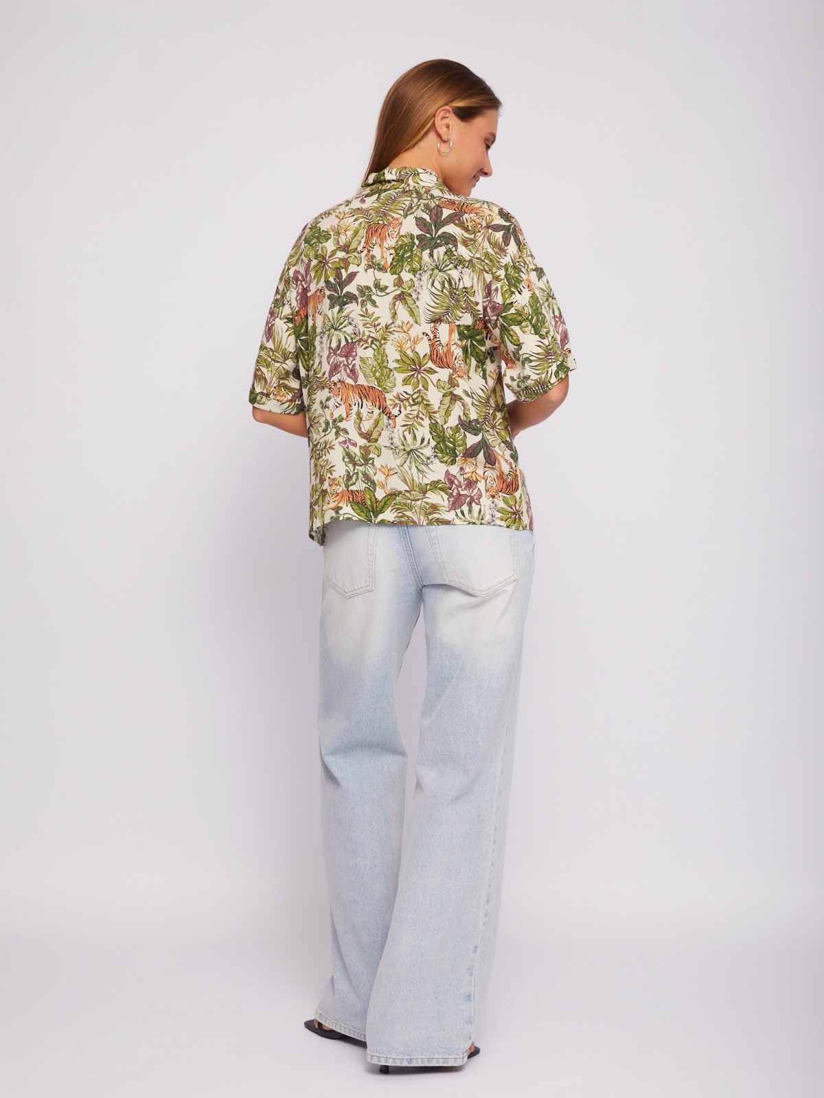 Рубашка из вискозы с коротким рукавом и принтом zolla 02421127Y072, цвет бежевый, размер L - фото 6