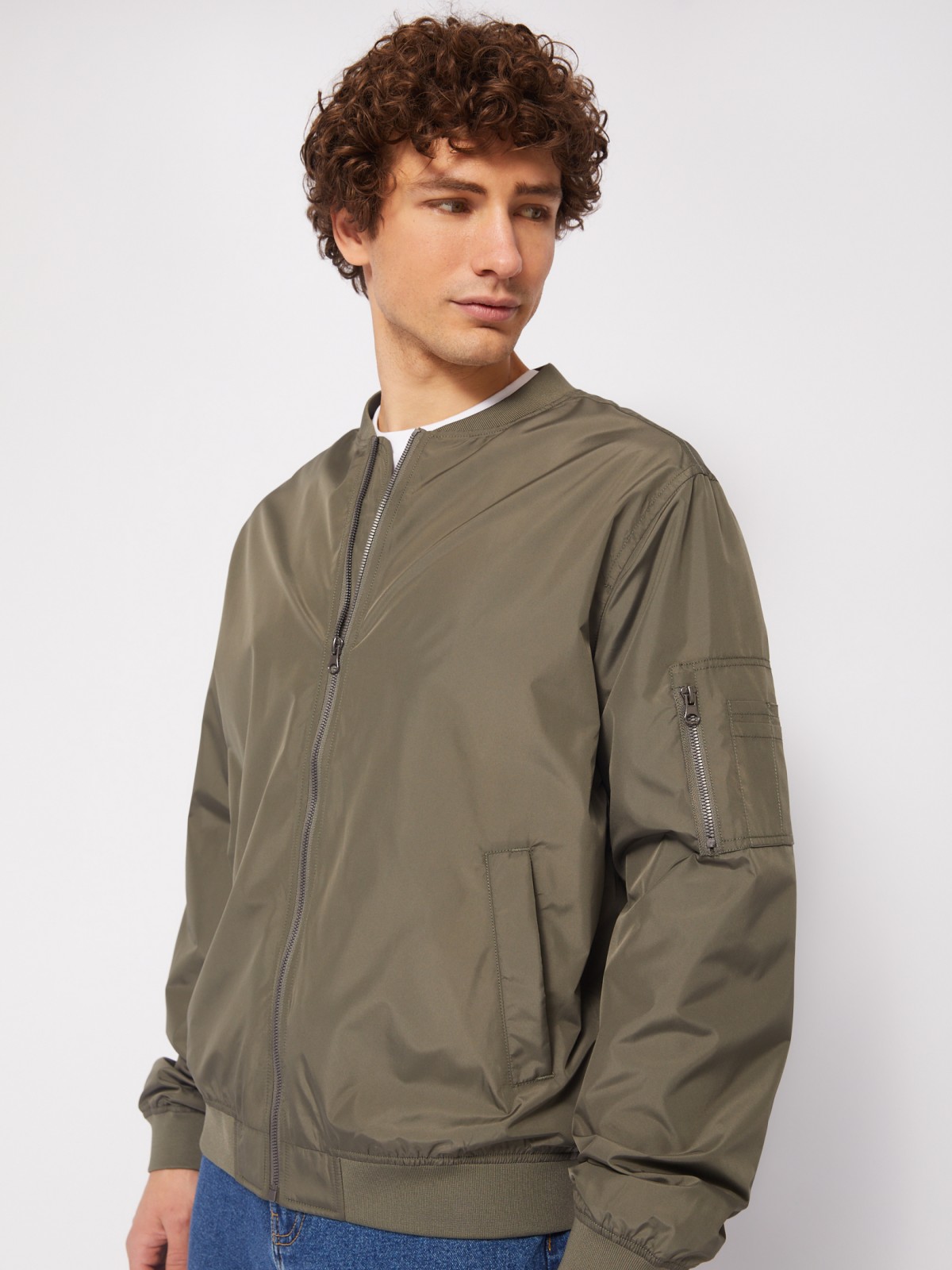 Куртка-бомбер на молнии без утеплителя zolla 01421564X034, цвет хаки, размер M - фото 3