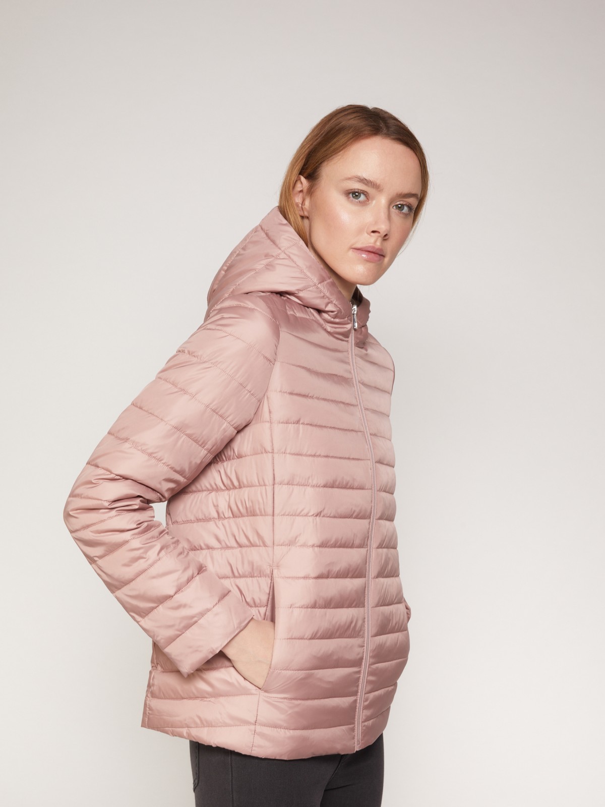 Лёгкая куртка с капюшоном zolla 021335112024, цвет розовый, размер XS - фото 4