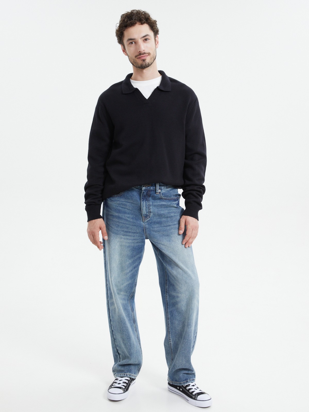 Вязаный джемпер поло с длинным рукавом