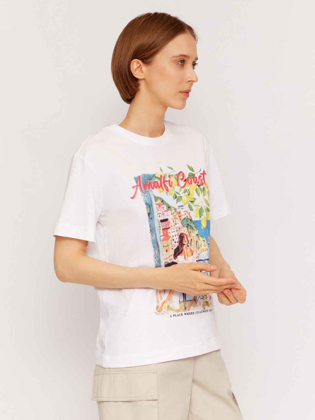 Футболка из хлопка с коротким рукавом и принтом