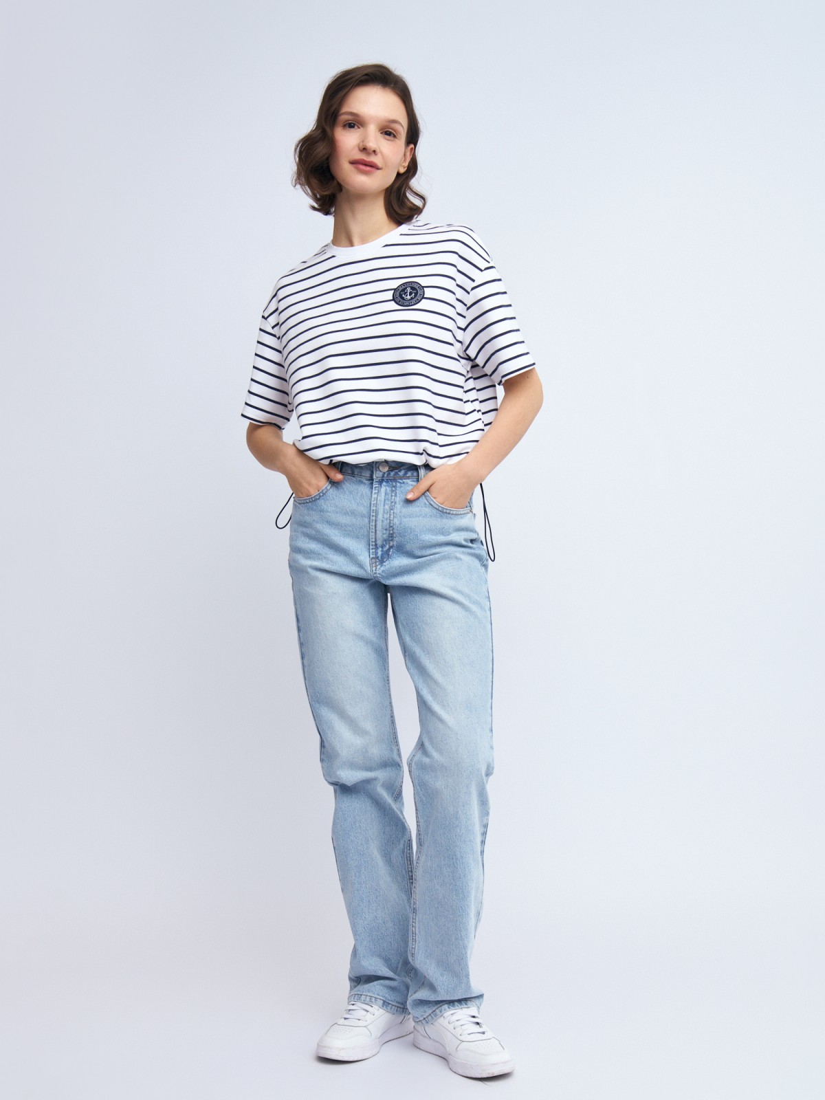 Трикотажная футболка в полоску на кулиске