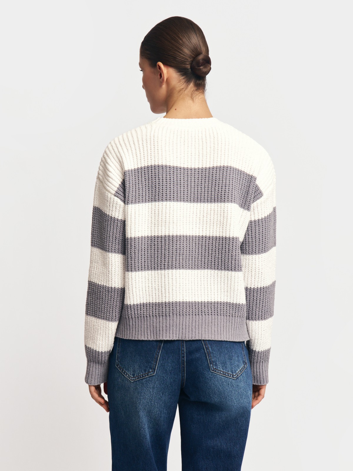 Вязаный джемпер из синели в полоску