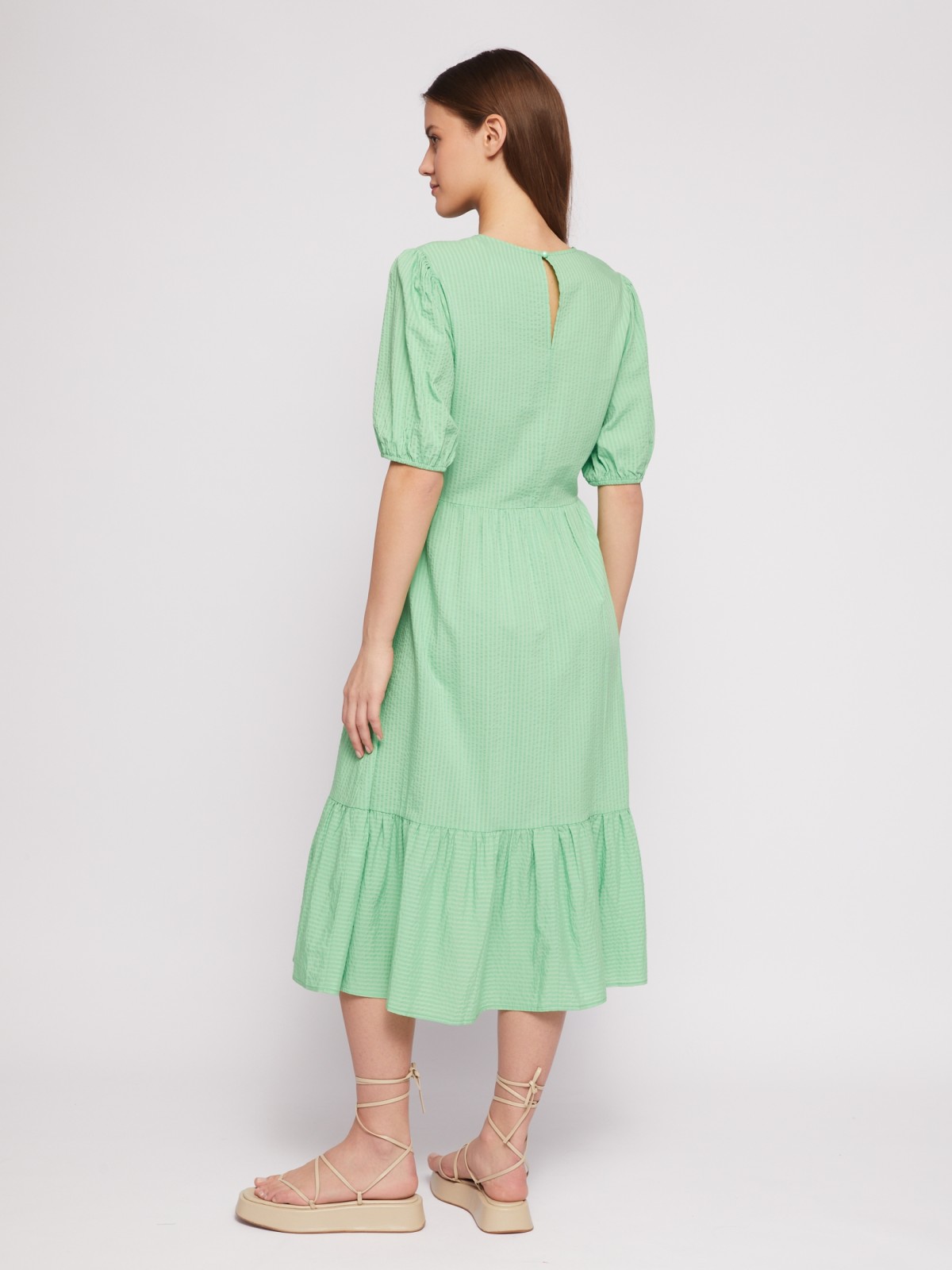 Ярусное платье миди с воланом zolla 02421827Y172, цвет зеленый, размер L - фото 5
