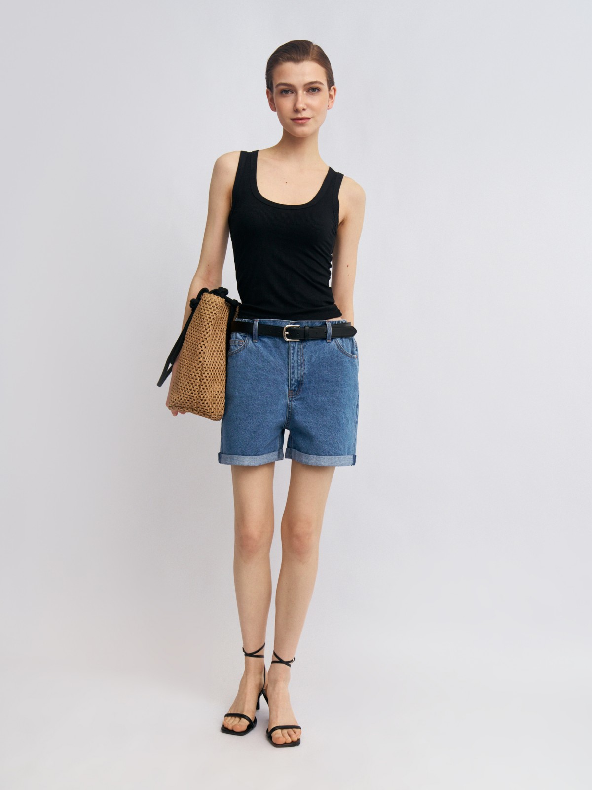 Джинсовые мини шорты из хлопка на резинке