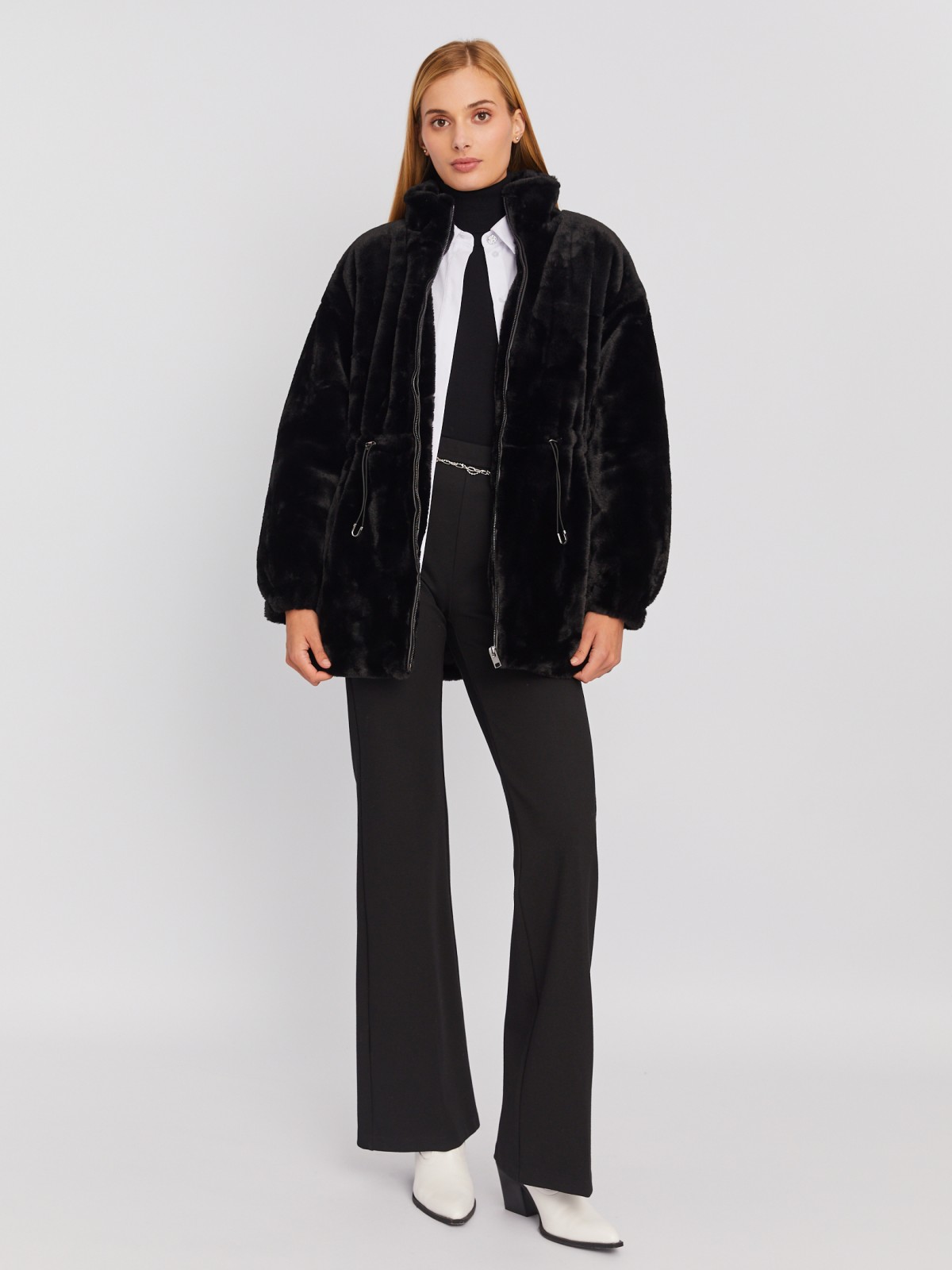 Тёплая куртка-шуба из искусственного меха на синтепоне с регулируемой талией zolla 023335550104, цвет черный, размер S - фото 2
