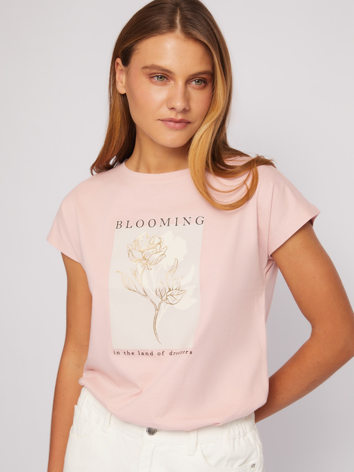 Футболка из хлопка с коротким рукавом и принтом