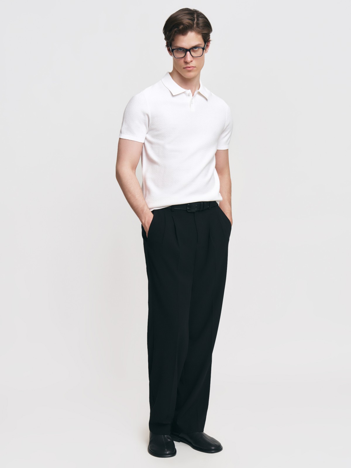 Трикотажный джемпер поло из хлопка с коротким рукавом