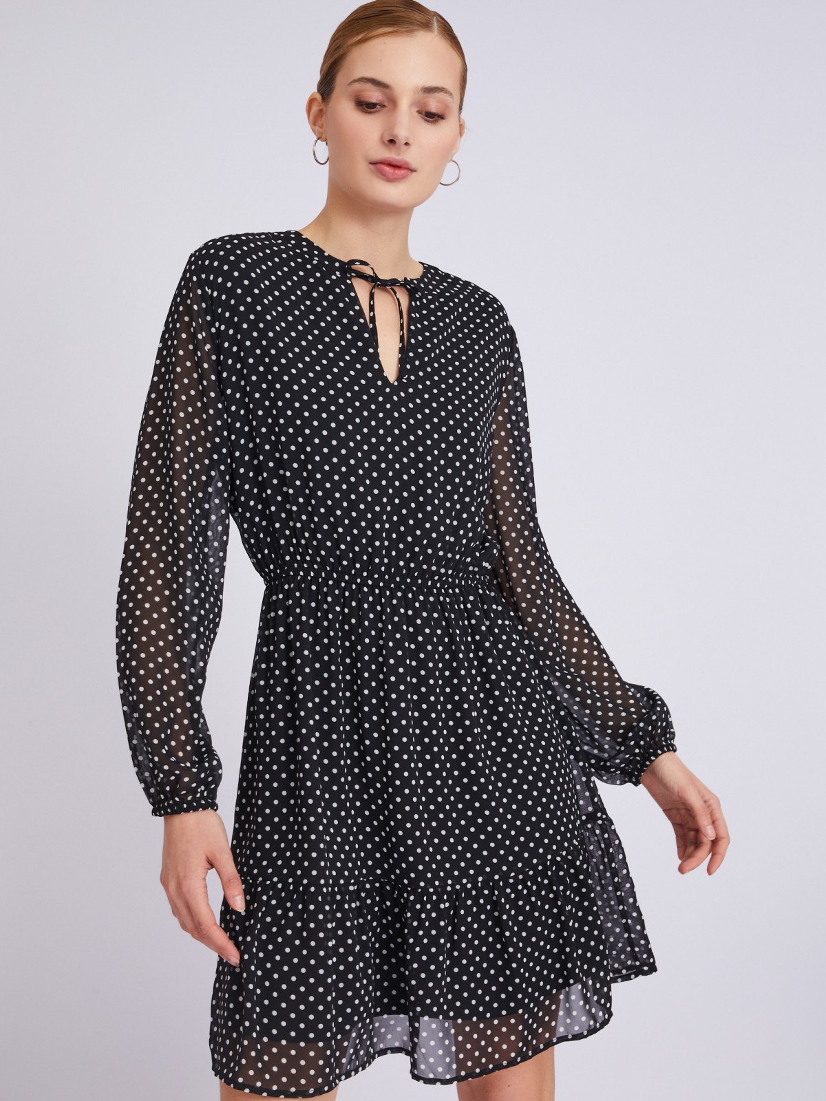 Шифоновое платье с узором в горошек zolla 023318262063, цвет черный, размер S
