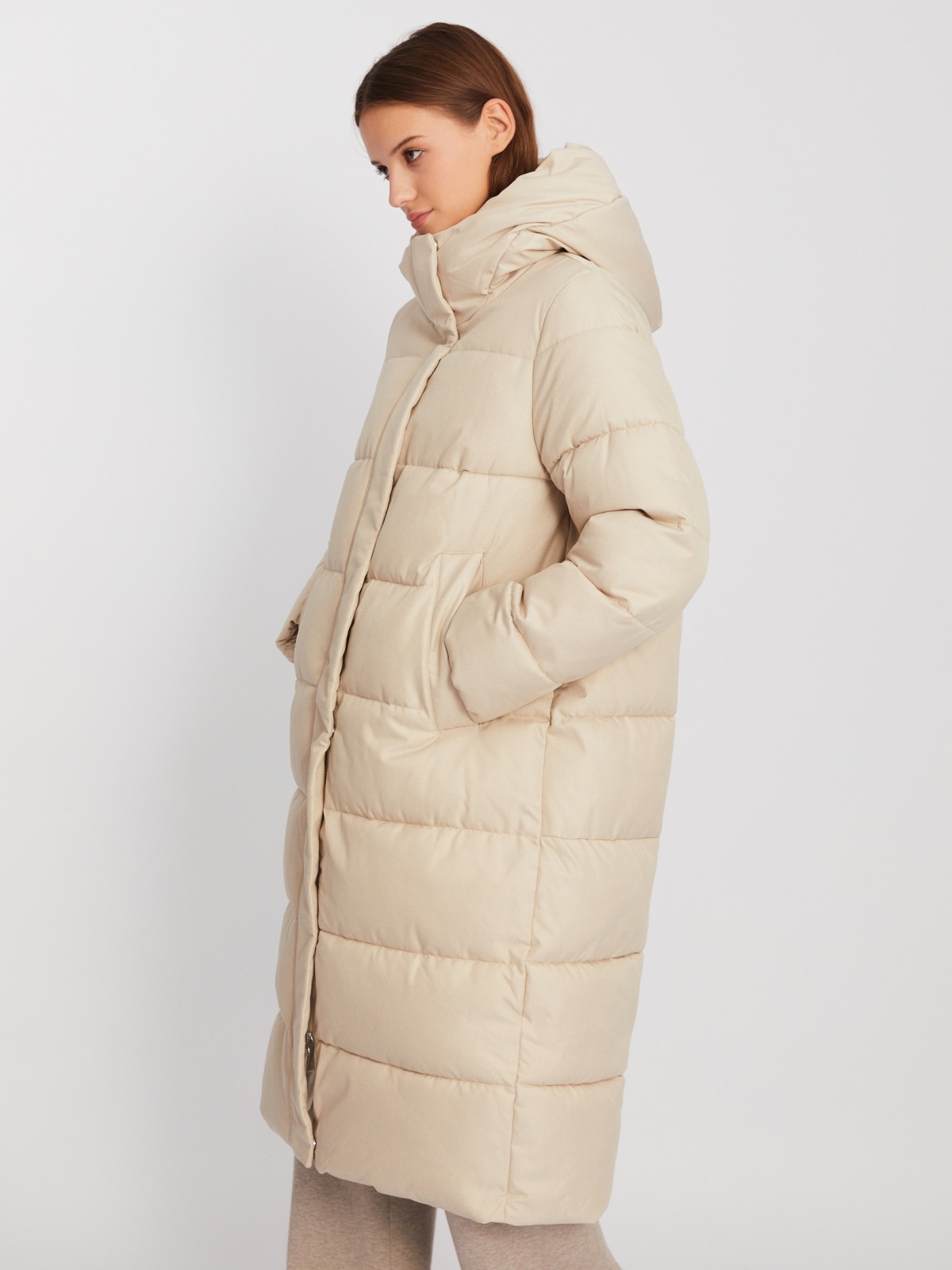 Тёплая длинная куртка-пальто с капюшоном zolla 02342520L044, цвет молоко, размер XS - фото 3