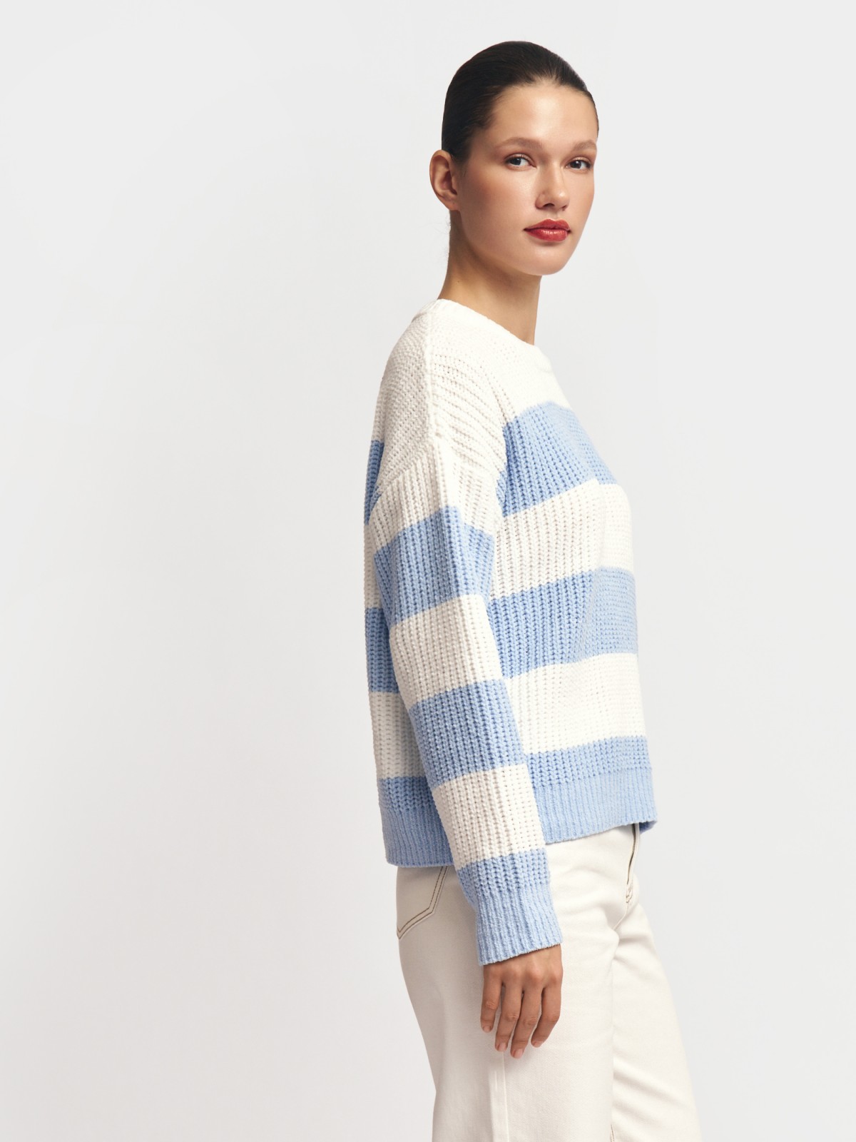 Вязаный джемпер из синели в полоску