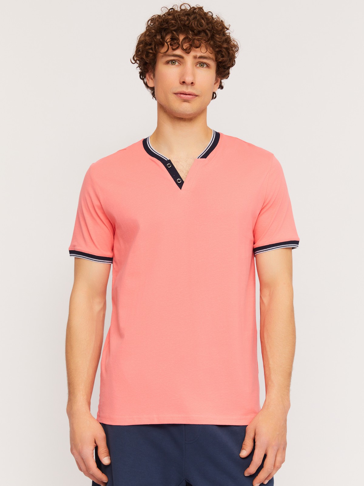 Футболка хенли из хлопка с коротким рукавом