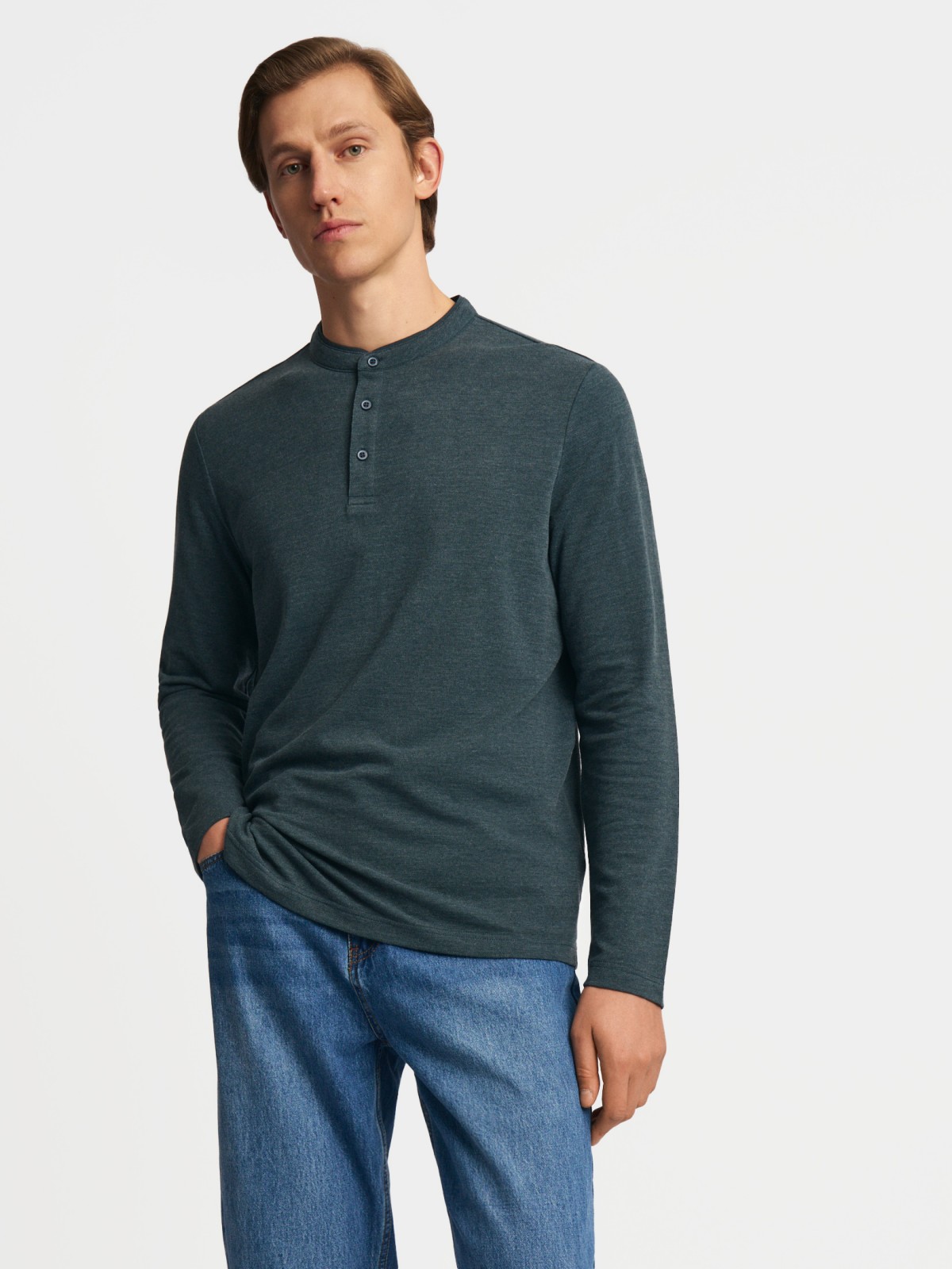 Лонгслив хенли с длинным рукавом