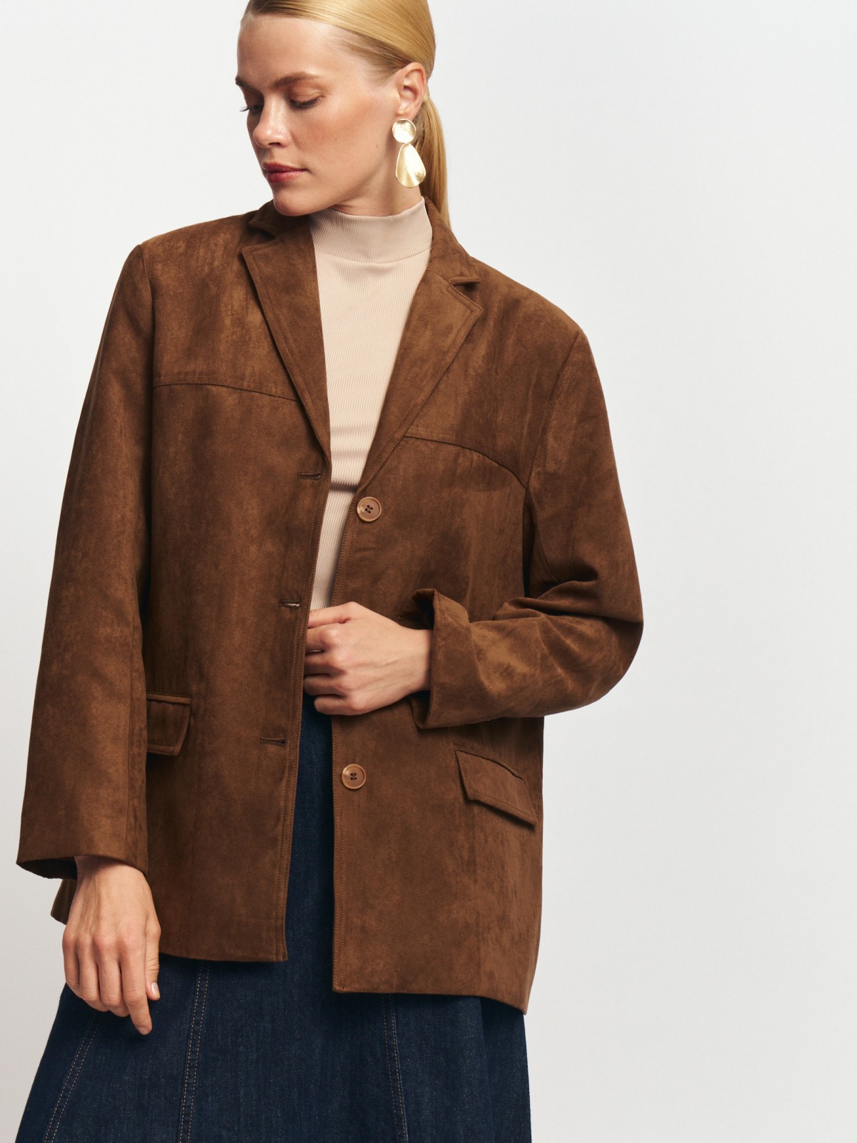 Однобортный замшевый жакет