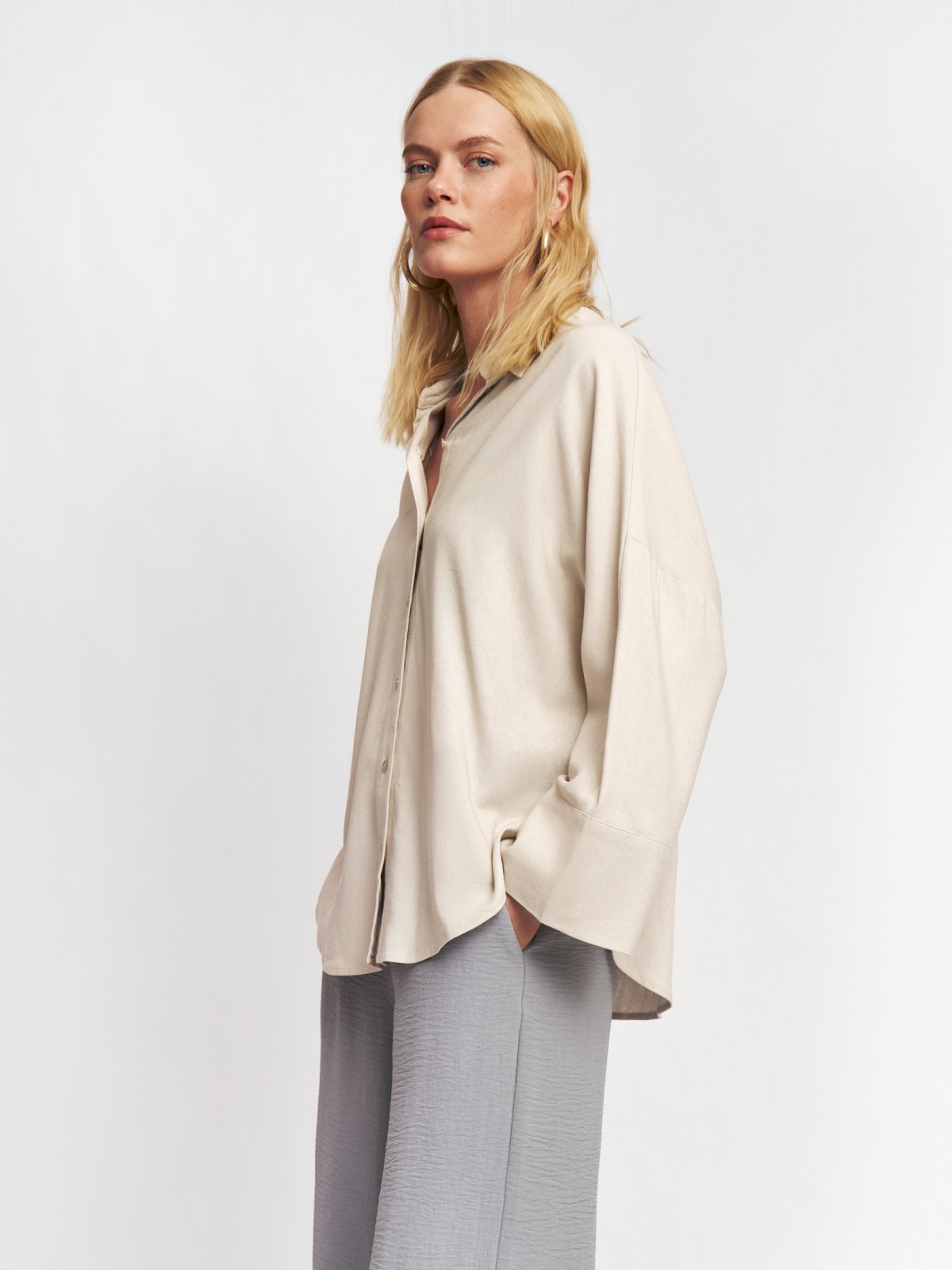 Льняная рубашка с укороченным рукавом