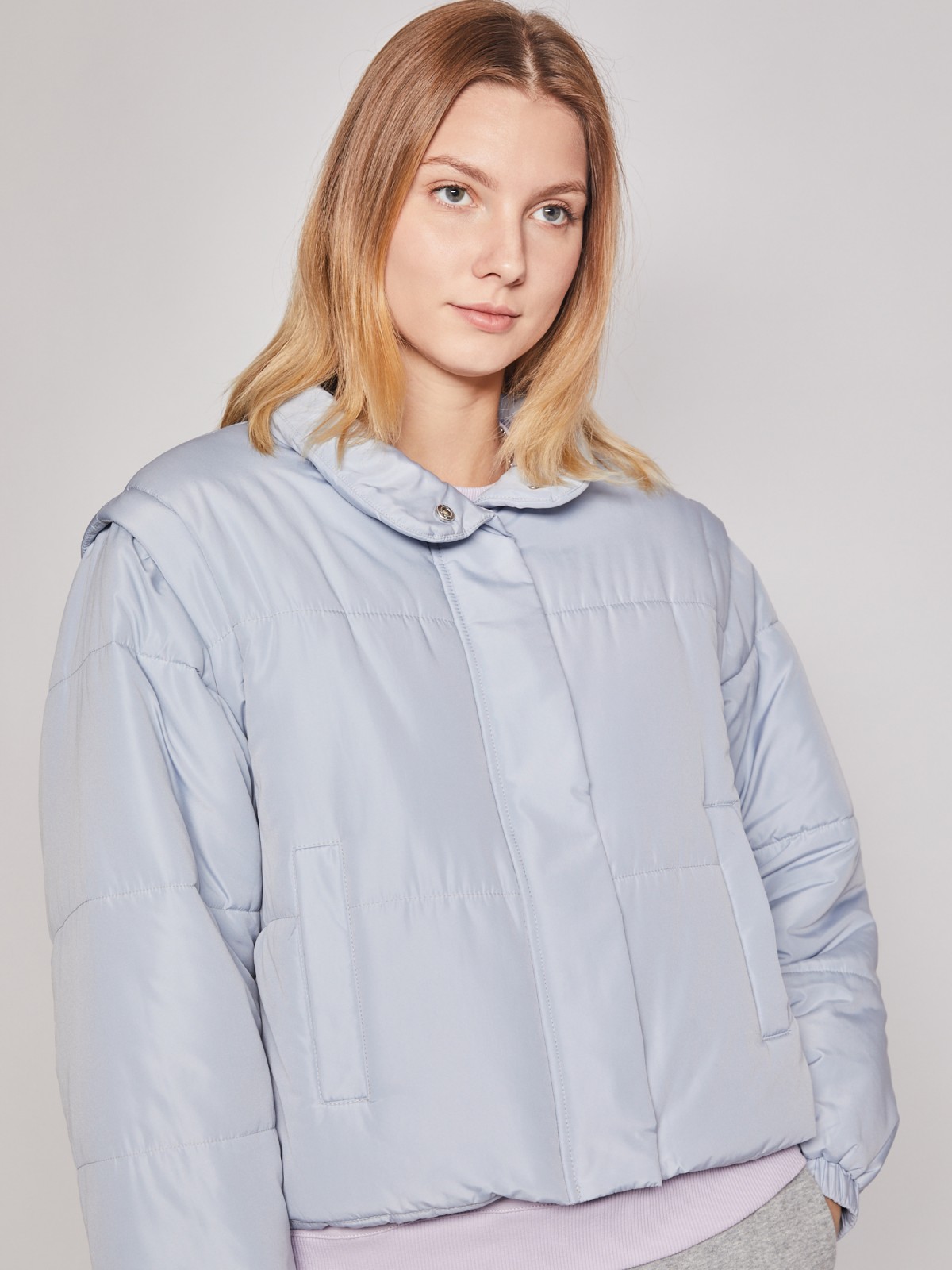 Короткая дутая куртка Oversize zolla 022125150254, цвет светло-голубой, размер XS - фото 2