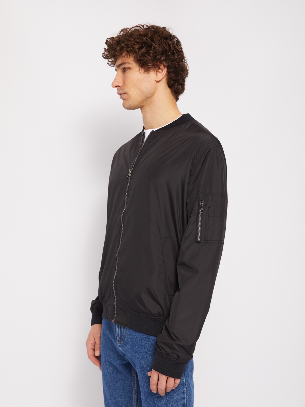 Куртка-бомбер на молнии без утеплителя zolla 01421564X034, цвет черный, размер M - фото 4