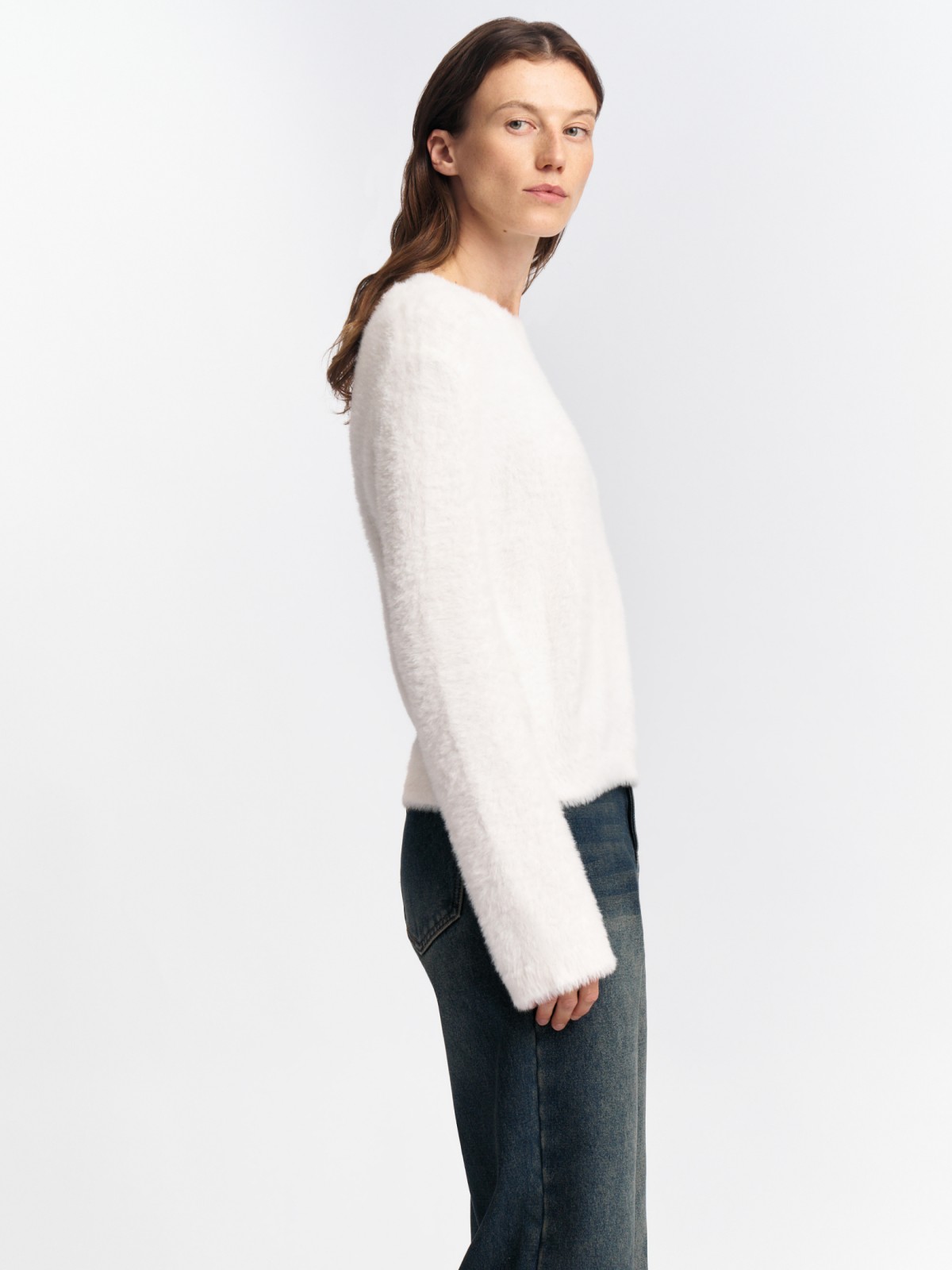 Тёплый пушистый вязаный джемпер