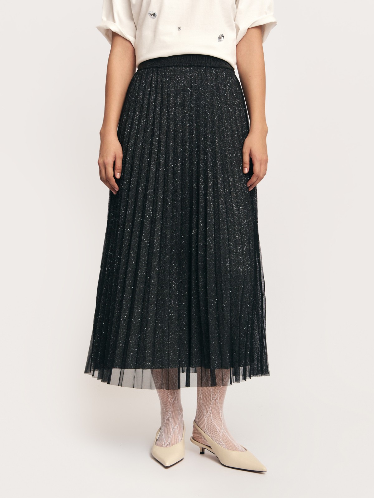 Юбка плиссе из полупрозрачной сетки с блёстками
