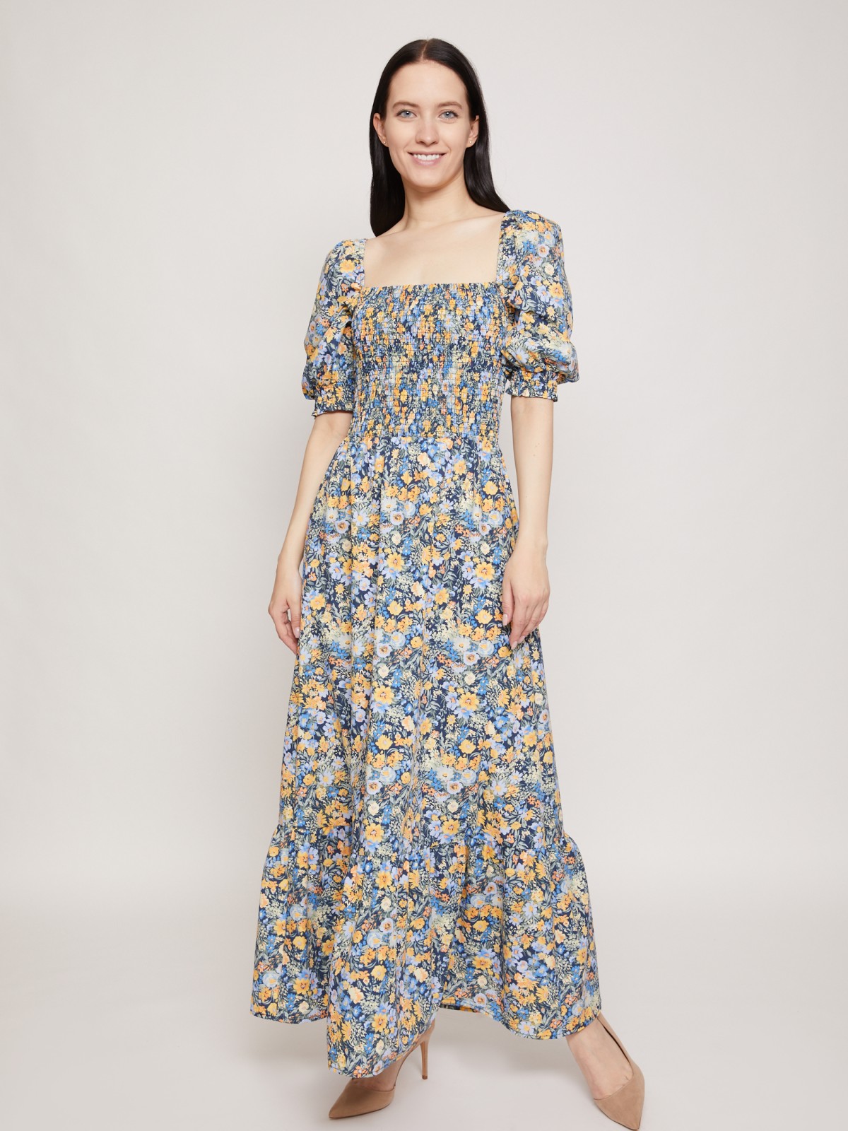 Платье макси с цветочным принтом zolla 021248262321, размер XS