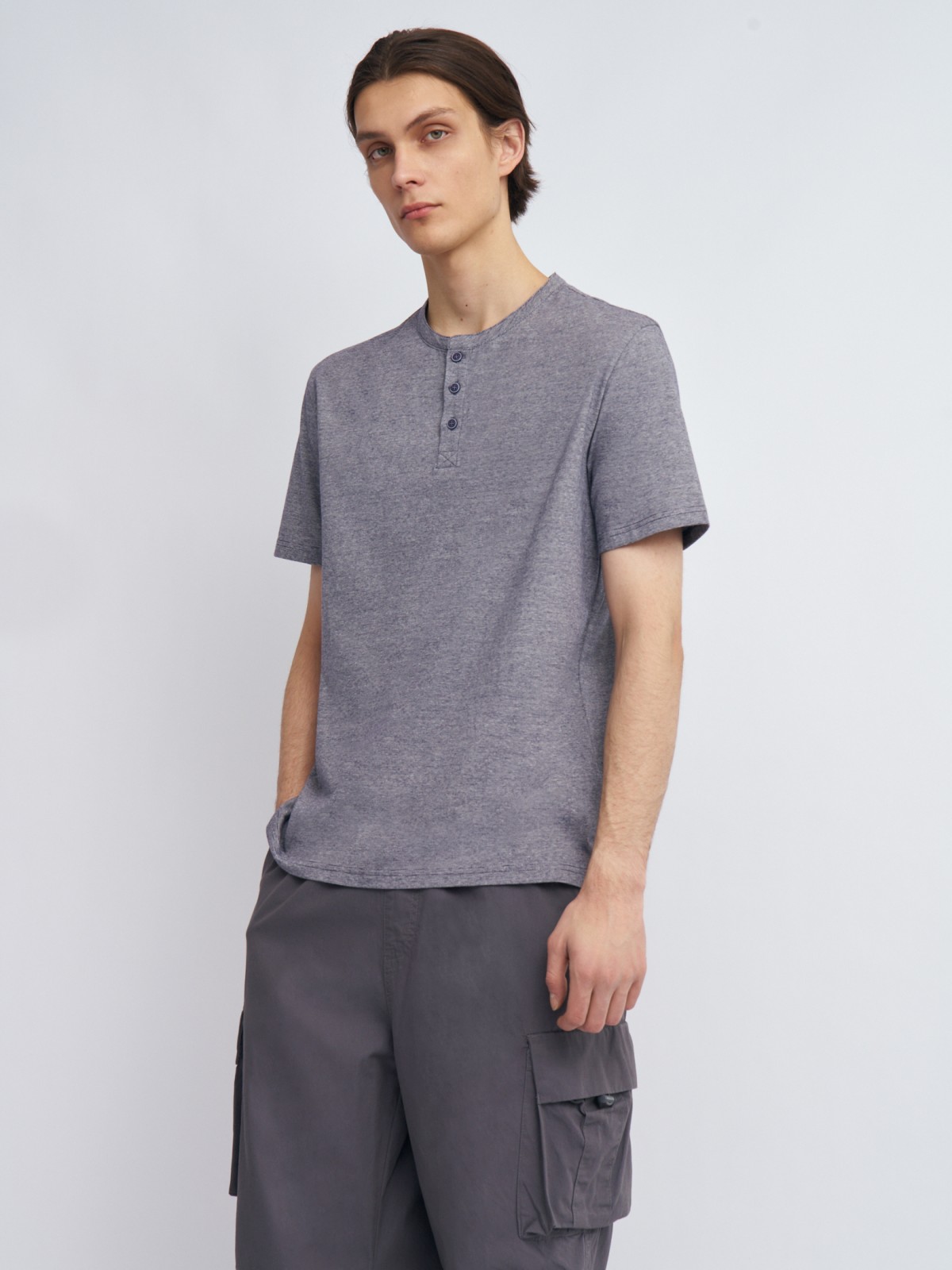 Футболка хенли из хлопка в полоску