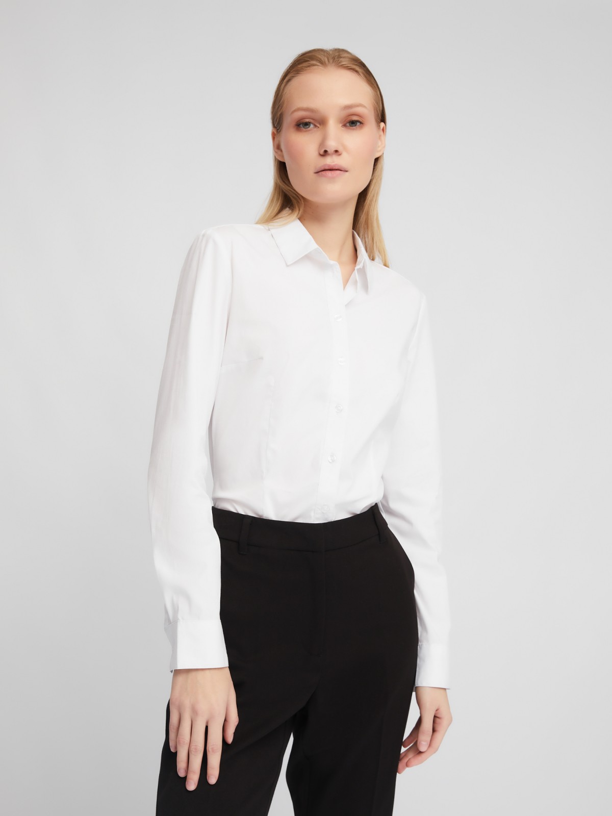 Офисная рубашка-боди прилегающего силуэта с длинным рукавом zolla 024111159472, цвет белый, размер XS - фото 1