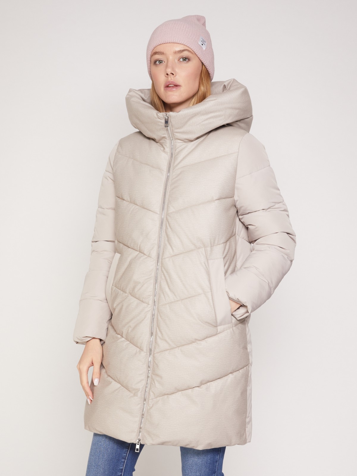 Тёплое стёганое пальто с капюшоном