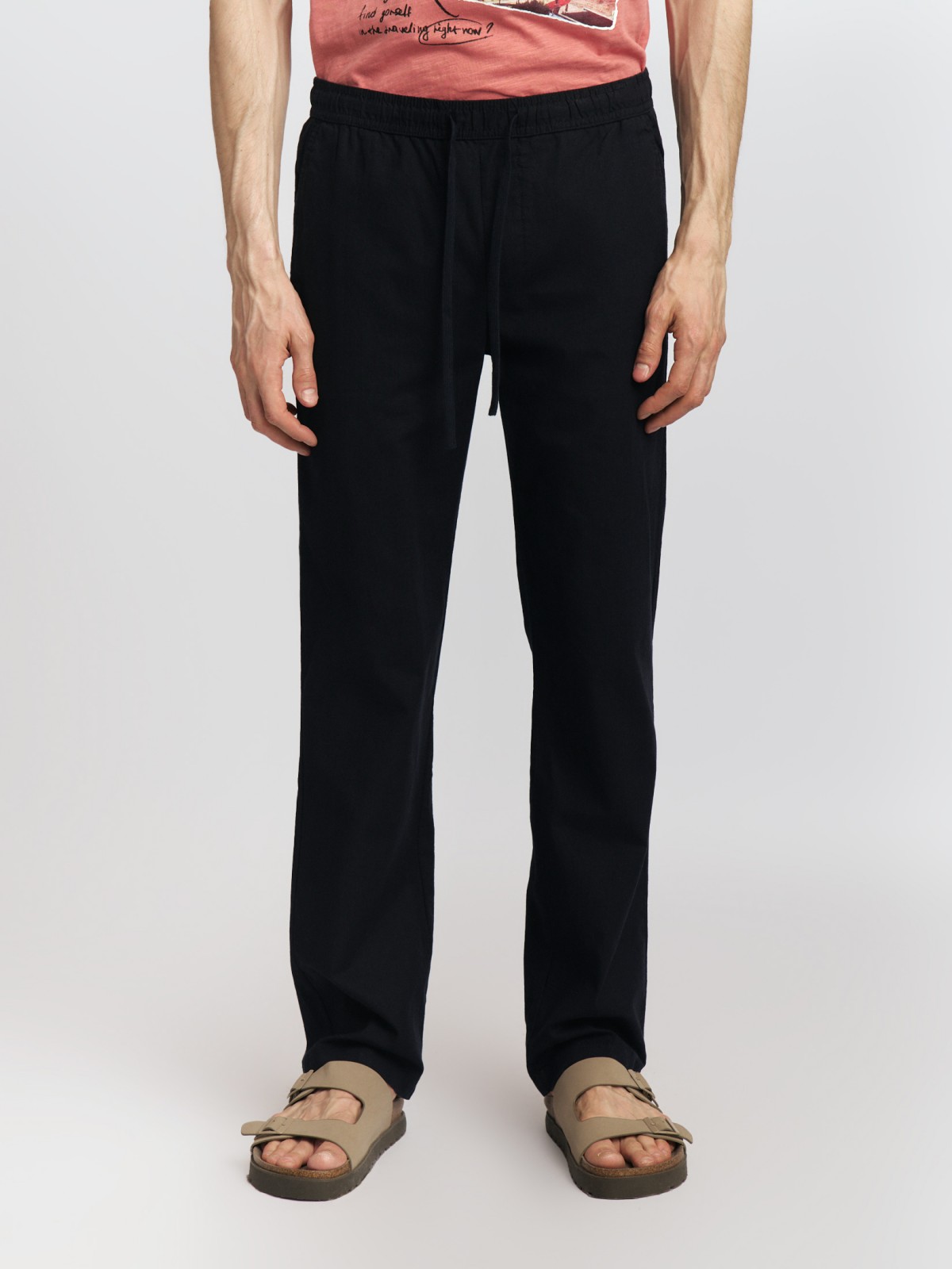 Льняные брюки прямого фасона на резинке с кулиской Льняные брюки прямого фасона на резинке с кулиской