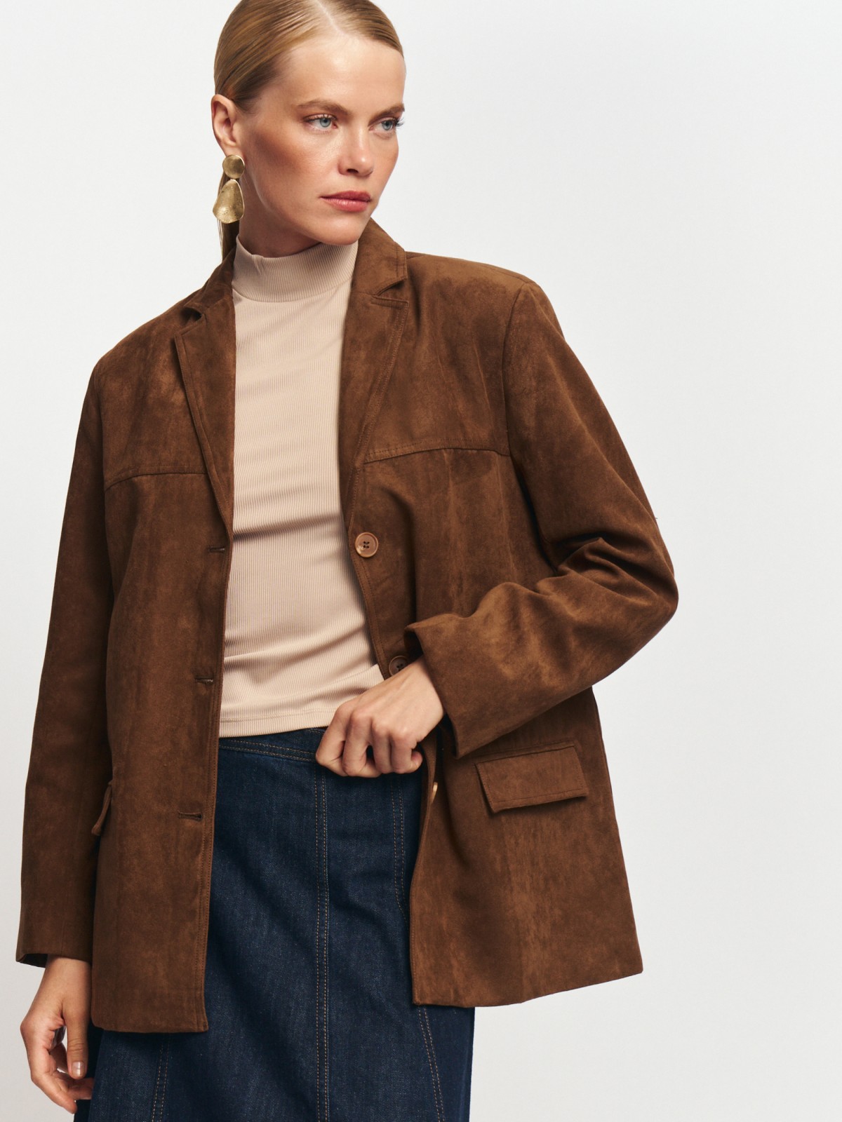 Однобортный замшевый жакет