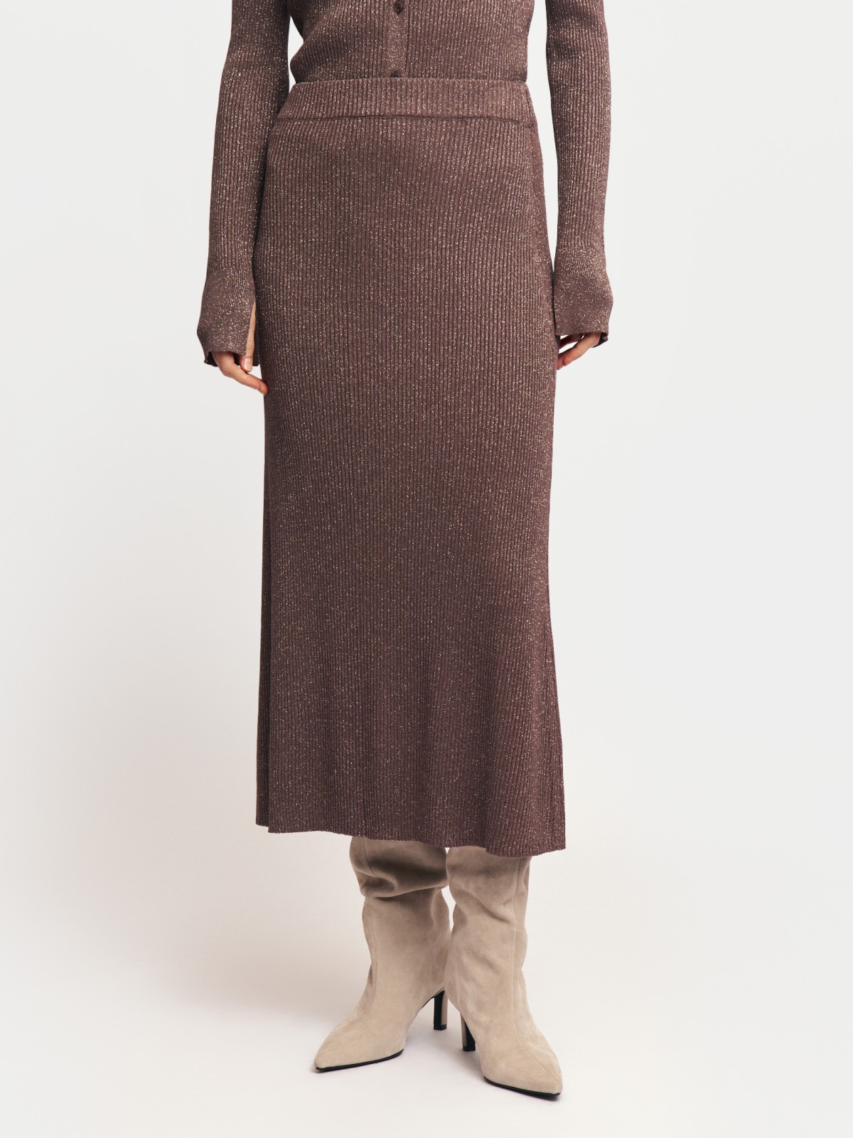 Трикотажная юбка миди с люрексом