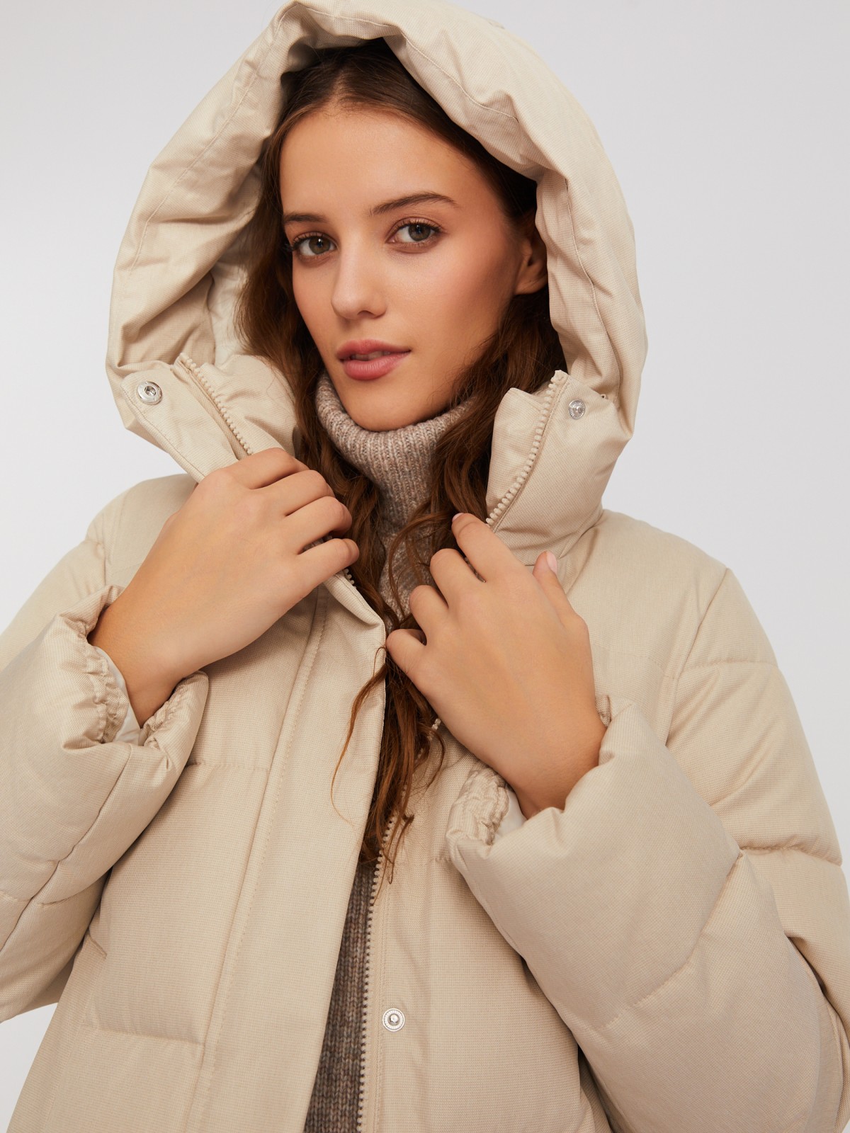 Тёплая длинная куртка-пальто с капюшоном zolla 02342520L044, цвет молоко, размер XS - фото 4