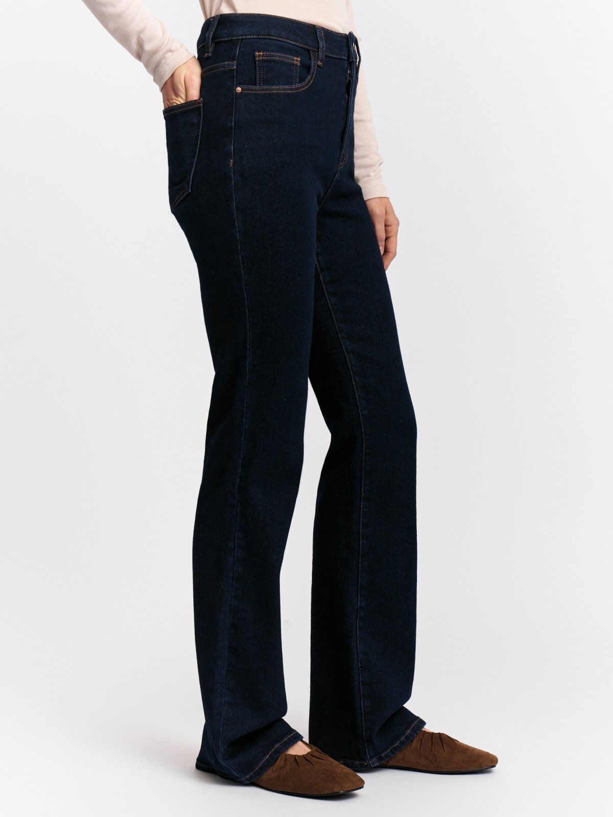 Утеплённые джинсы силуэта Bootcut с начёсом