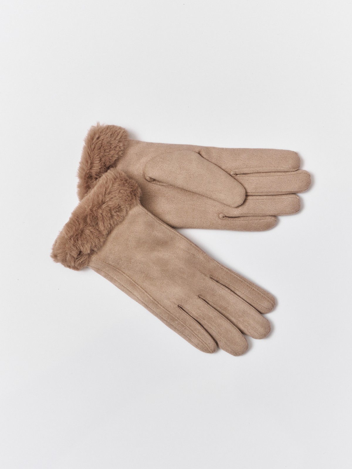 Тёплые перчатки с опушкой и подкладкой из экомеха