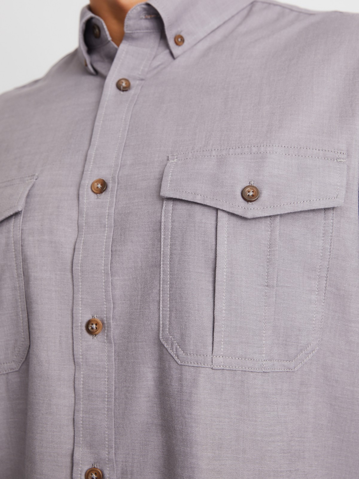 Рубашка из хлопка с длинным рукавом и карманами zolla 01413214R033, цвет серый, размер M - фото 4